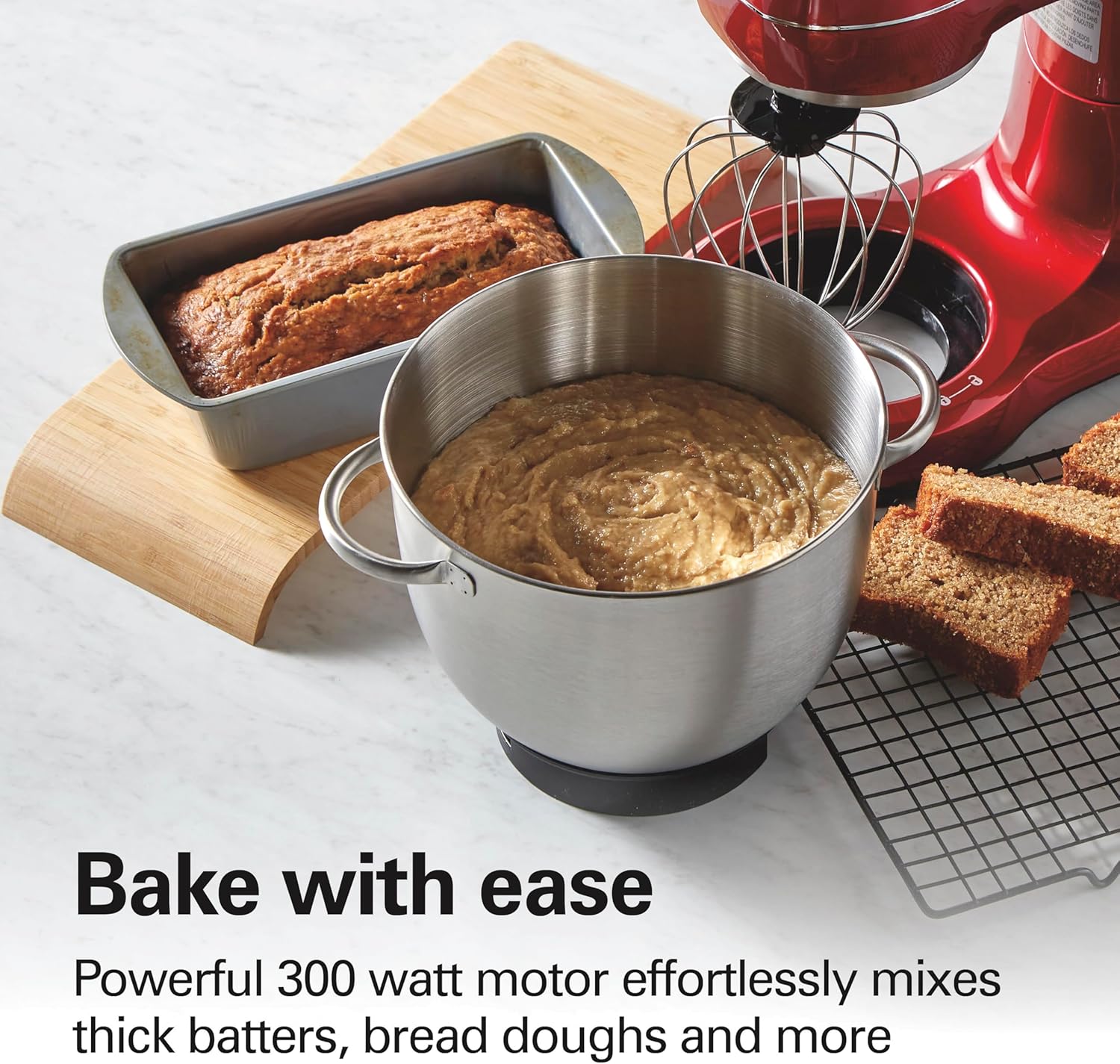 Detalle de Hamilton Beach Electric Stand Mixer, 4 Quarts, Dough Hook, Whisk & Splash Guard in Red
