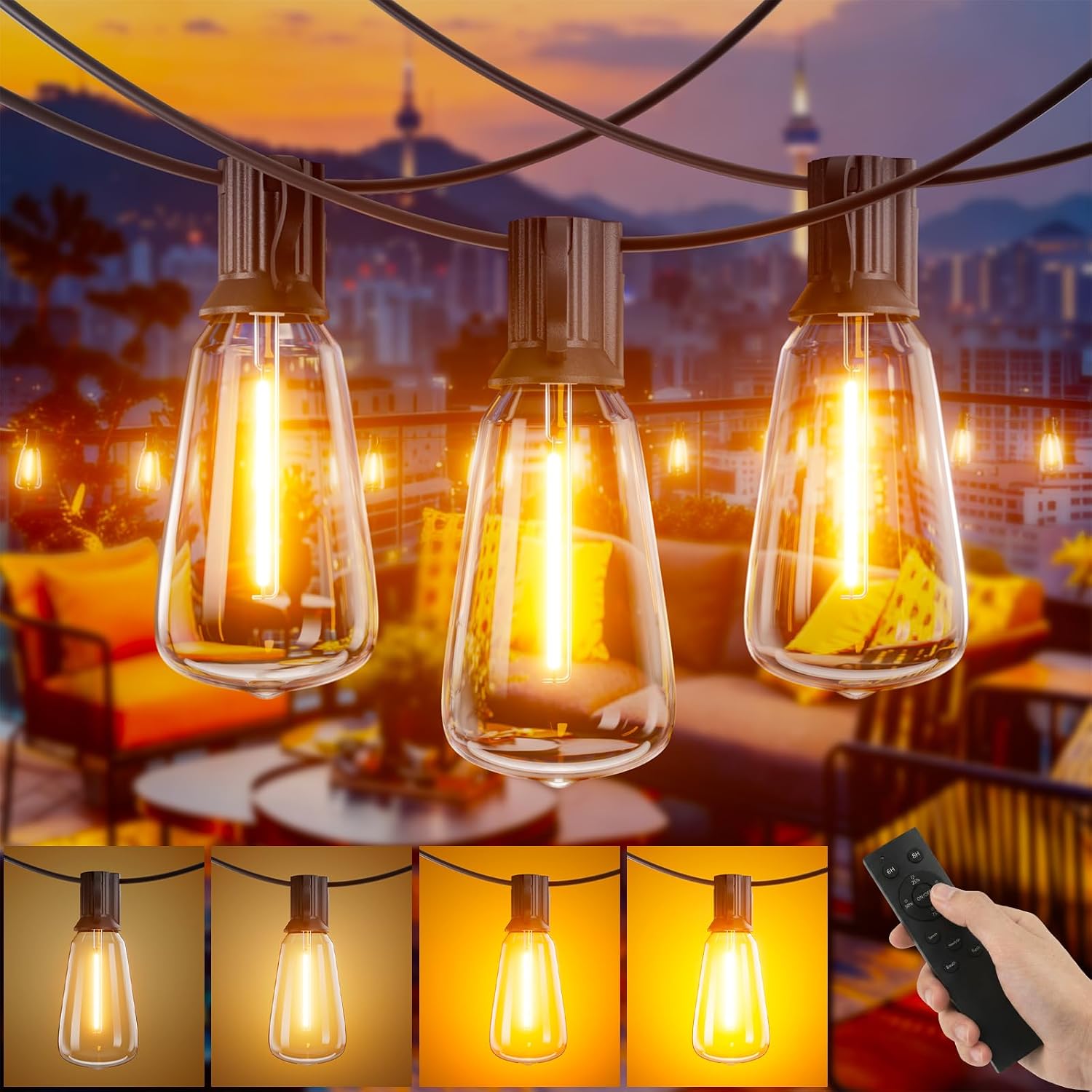 Detalle de Yuusei Catena Luminosa Esterno 36.6M con telecomando: luci da giardino IP45 per gazebo, balcone e feste