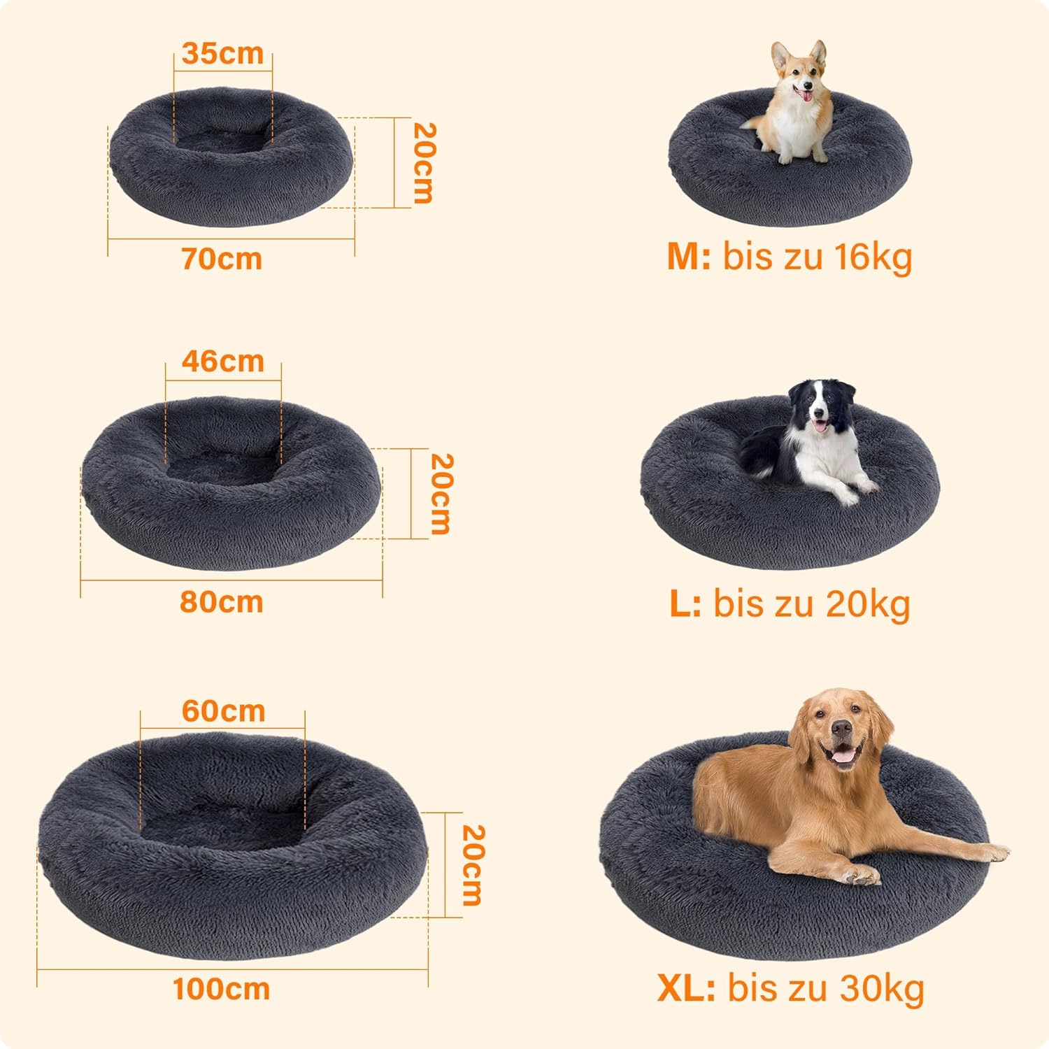 Thumbnail 6 de HMTOPE orthopädisches rundes Hundebett 80 cm Ø – dunkelgrau, waschbarer Donut/Kuschelkorb