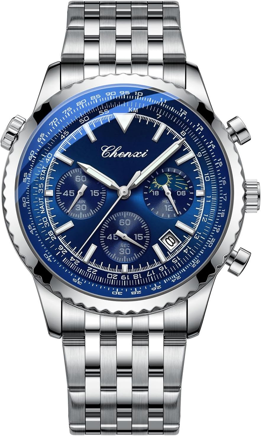 Thumbnail 3 de Tiong Herren Business Chronograph mit Mondphase – Edelstahl & Lederarmband