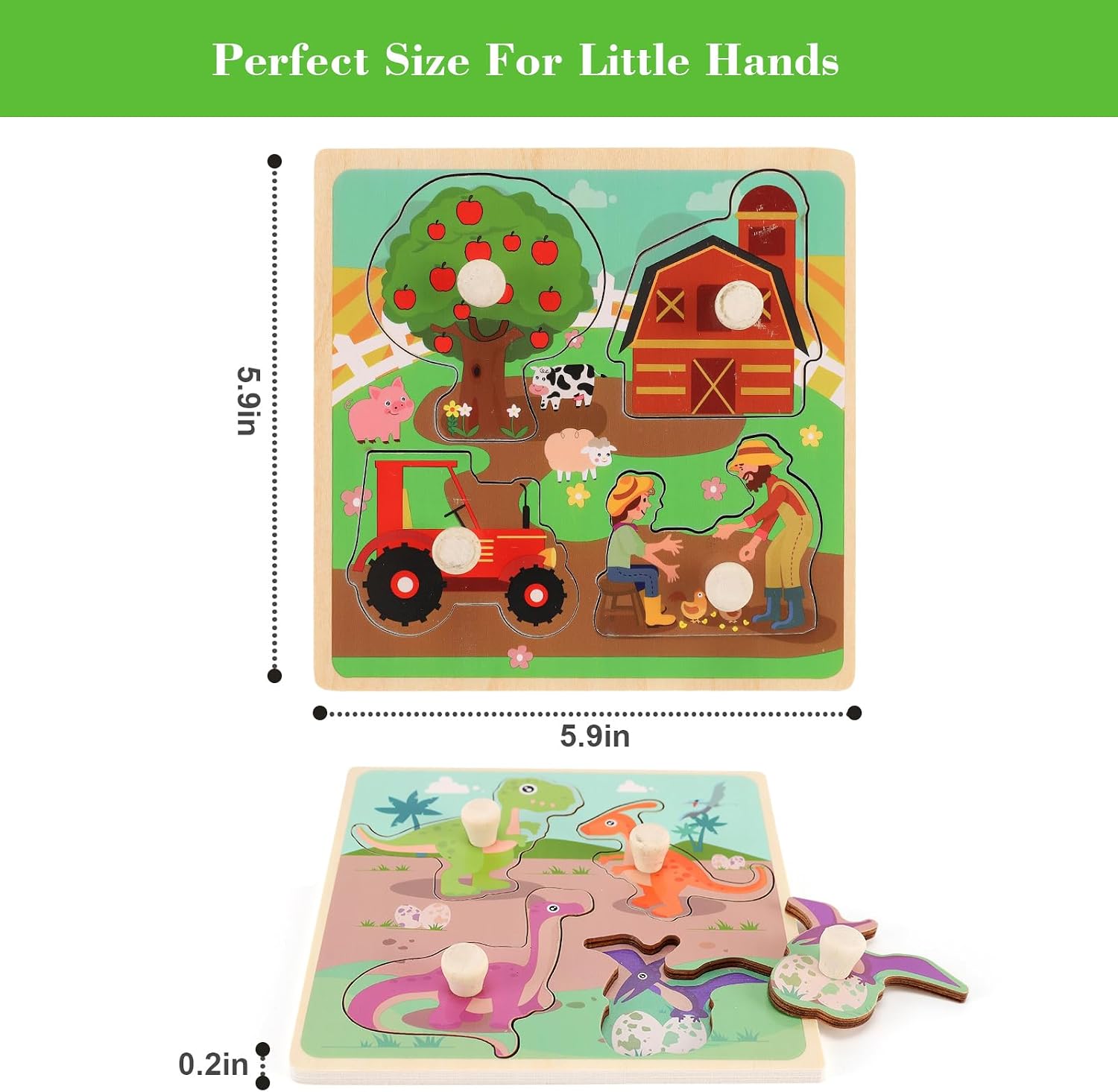 Detalle de Wooden Peg Puzzles for Toddlers 1-3 Set of 4