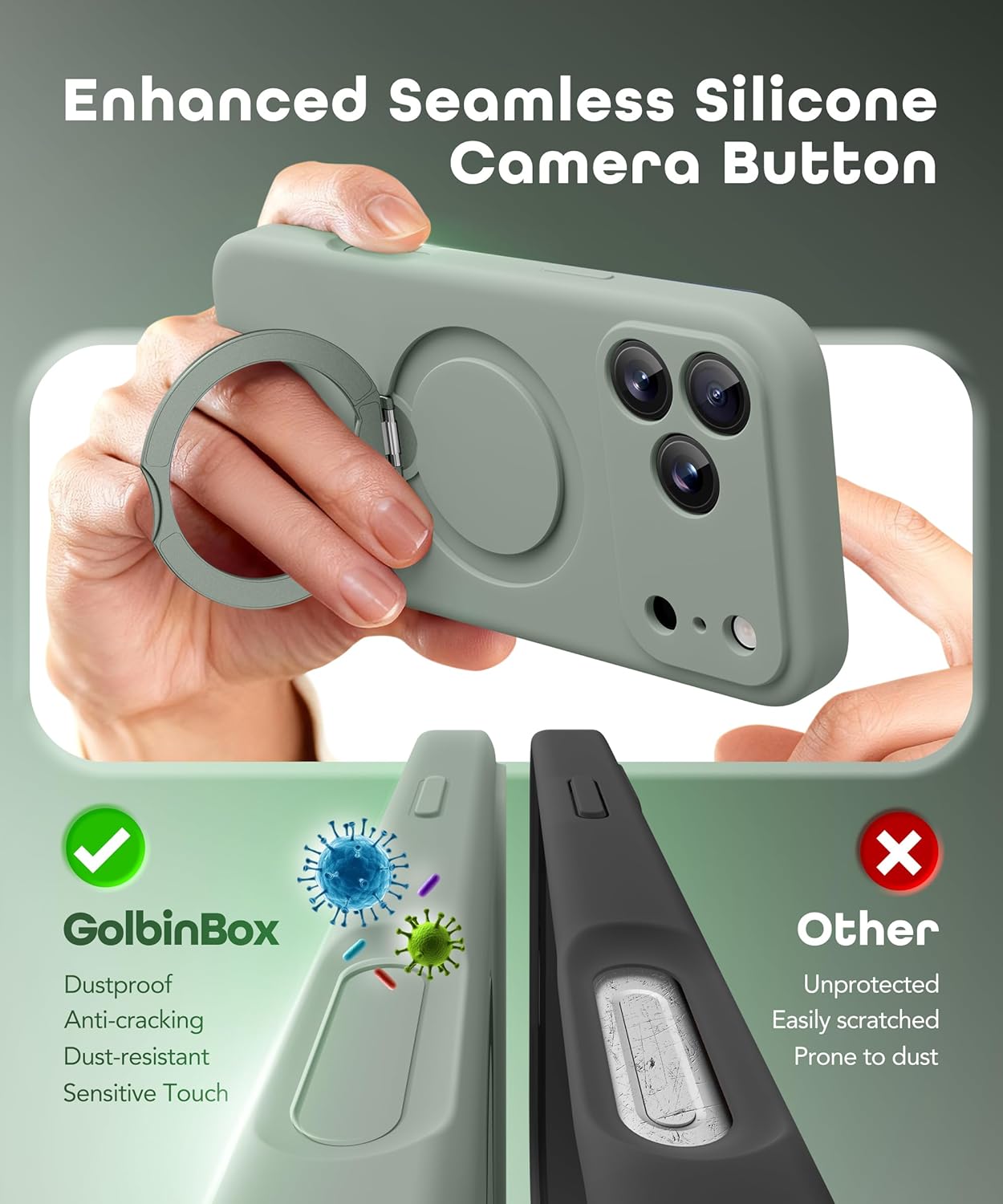 Thumbnail 5 de GolbinBox for iPhone 17 Pro Max Case with 360° Spin Magnetic Stand — Grey Green