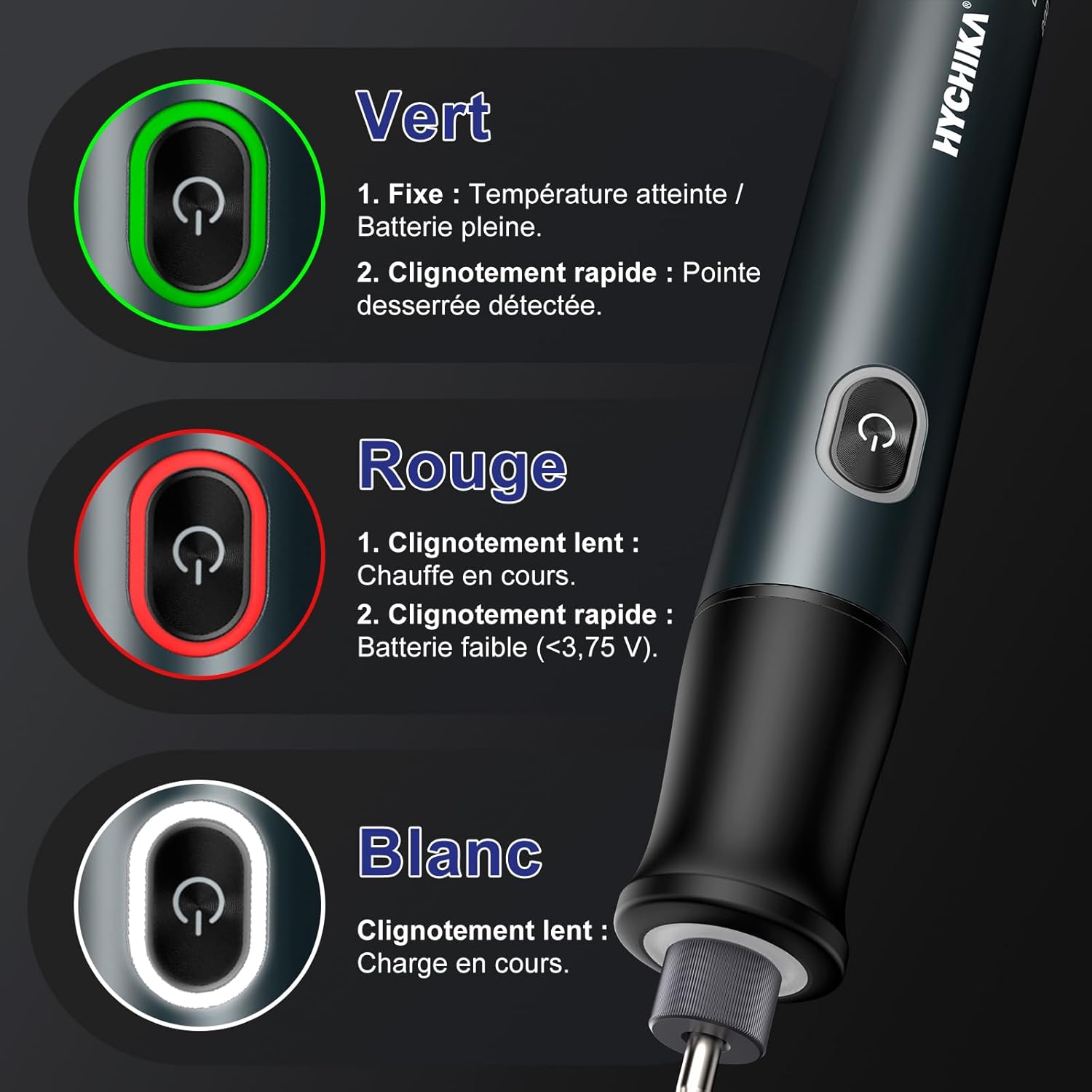 Detalle de HYCHIKA Fer à Souder sans Fil avec Batterie 2600 mAh – Précision et mobilité pour l’électronique et le bricolage
