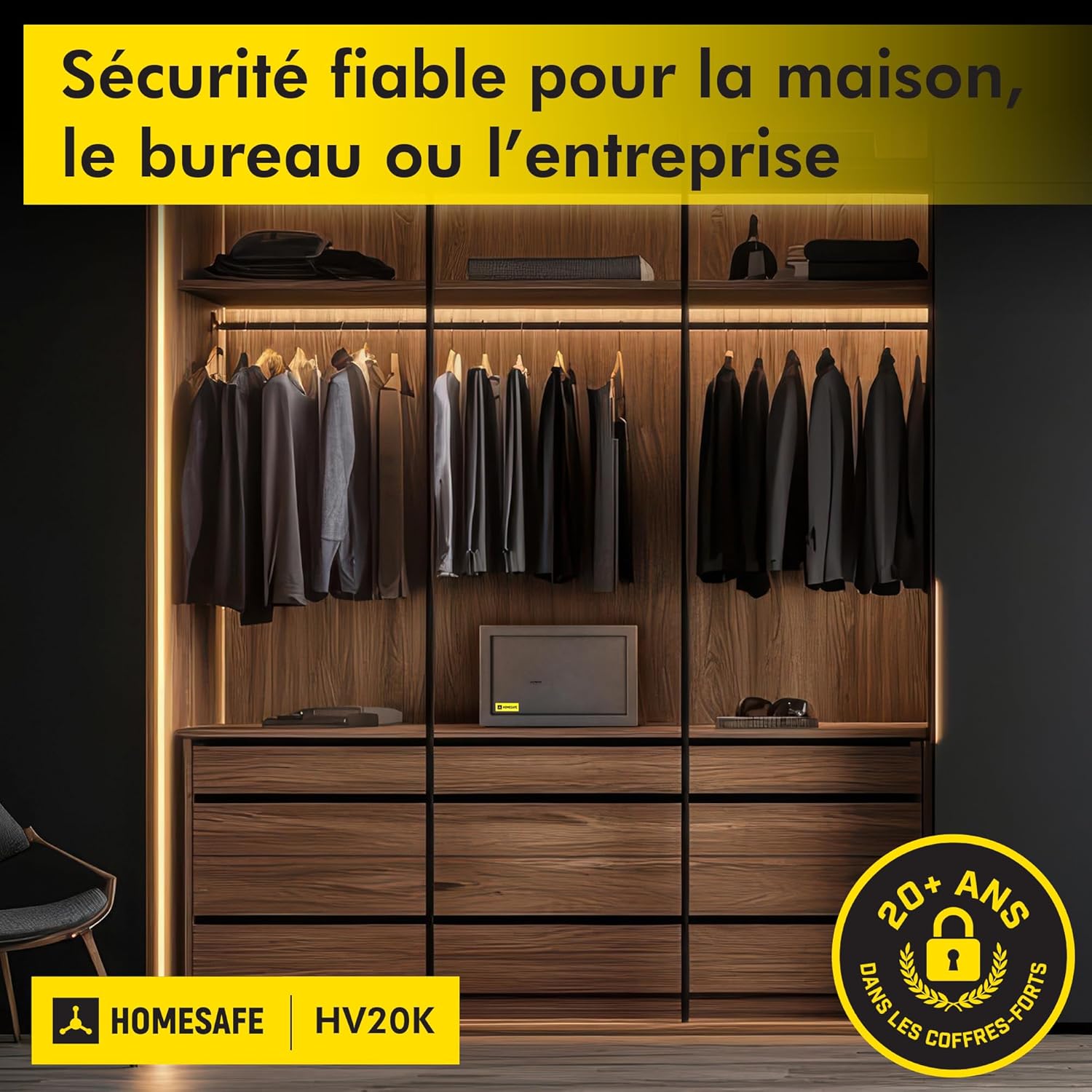 Detalle de HomeSafe HV20K Coffre-Fort à Clé 20x31x20 cm – Argent Billet, Bijoux, Sécurité à Domicile