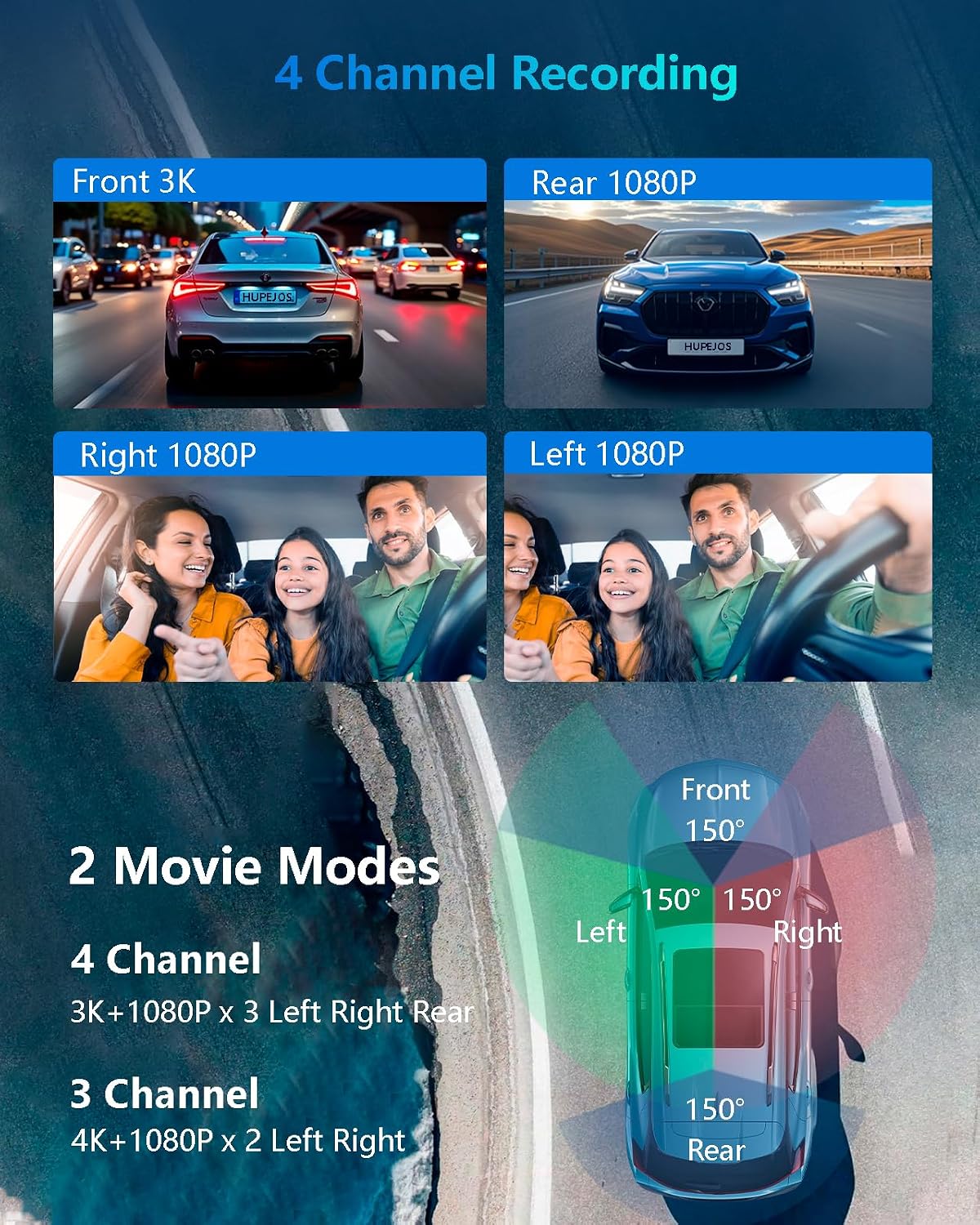 Thumbnail 3 de V8Plus 3K Dash Cam 4‑channel with 64GB SD