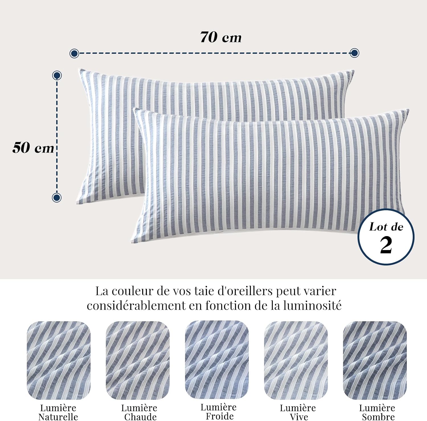 Detalle de SOULFUL Kissenbezüge 40x80 aus Baumwolle – gestreift, Jacquard, Denim Blau