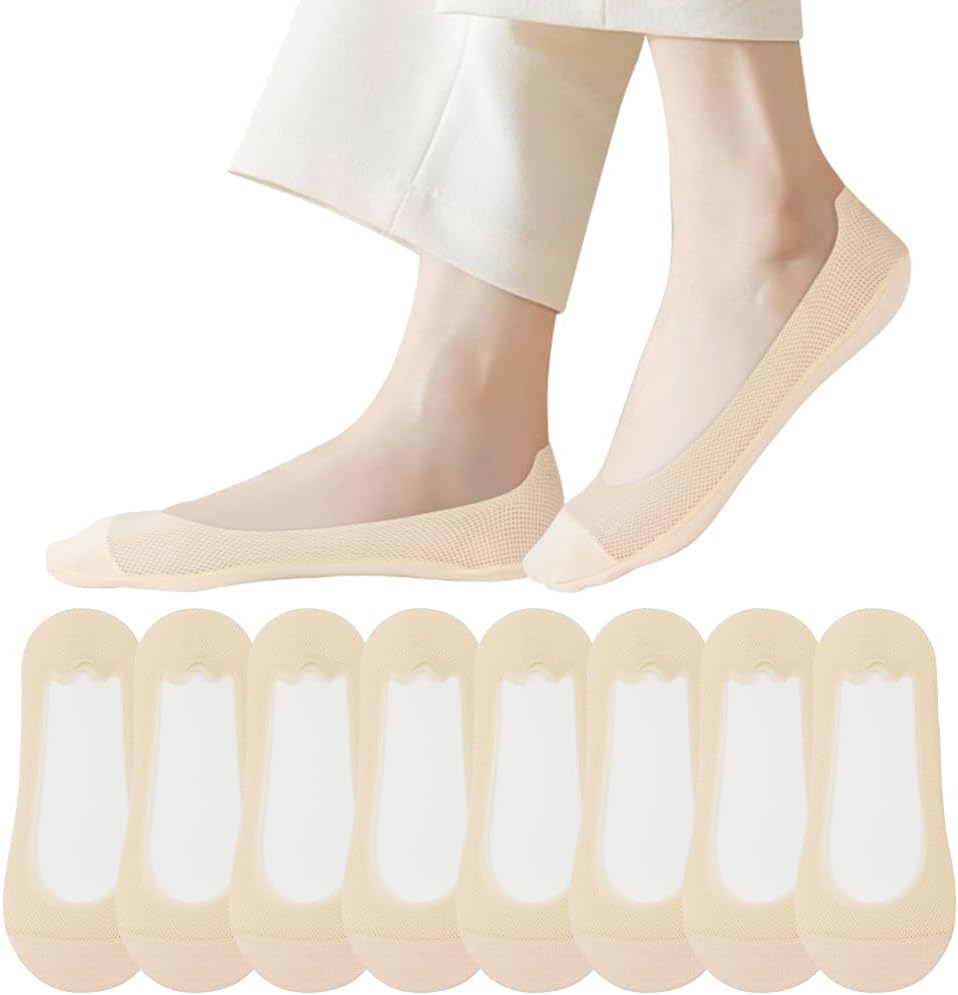 Detalle de OFFCUP No Show Socks for Women, 8 Pairs, Non-Slip Cotton Liners
