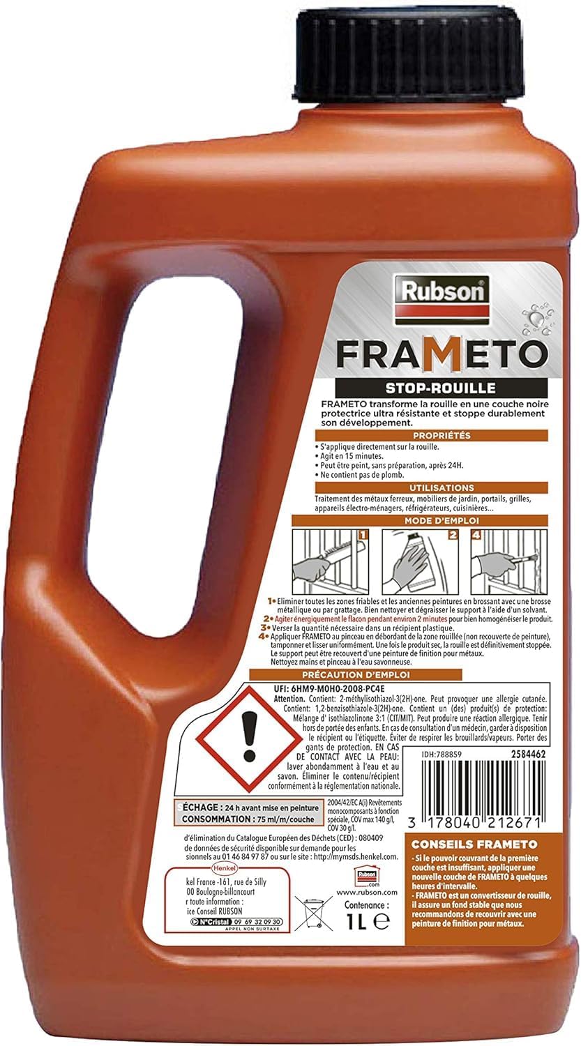 Thumbnail 1 de Rubson Frameto Stop-Rouille (bidon 1 L) – Convertisseur de rouille à effet immédiat, prêt à peindre