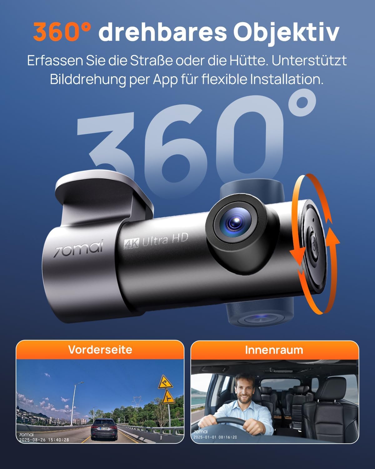 Detalle 2 de 70mai M310 Plus 4K Dashcam – kompakte Frontkamera mit 360°-Montage und 24h Parküberwachung