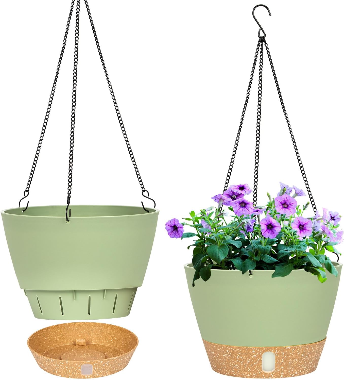 Detalle de QCQHDU 2 Pack Hanging Planters Set – 20 cm Indoor/Outdoor with Drainage and 3 Hooks
