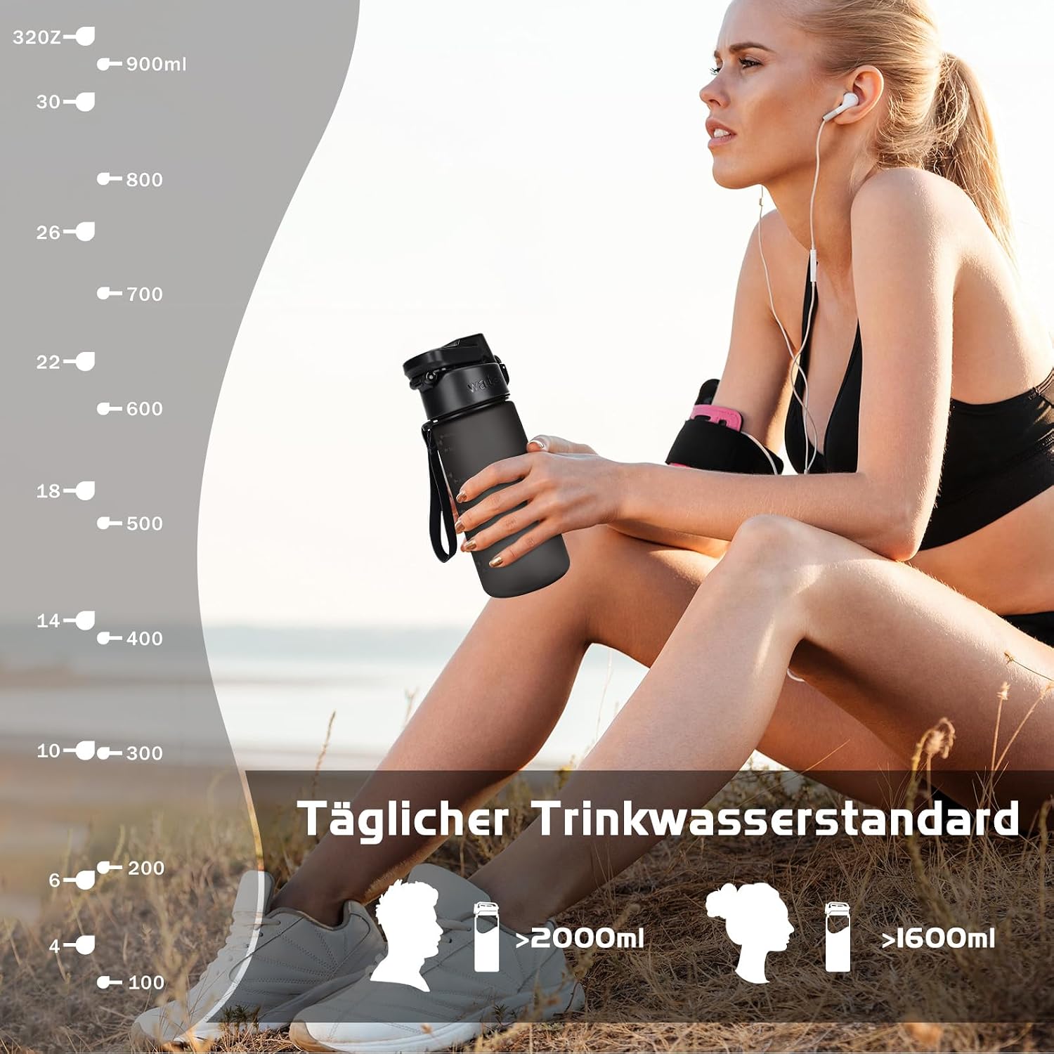Detalle de AOPREL Trinkflasche 600 ml – BPA-freie Tritan-Wasserflasche, auslaufsicher