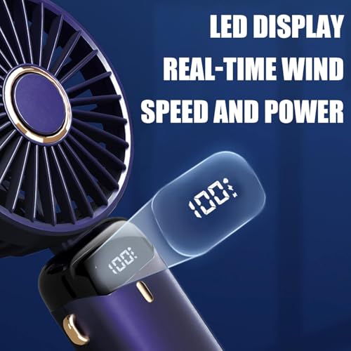 Detalle 2 de Jsdoin Ventilador de mano portátil 5 velocidades + carga USB, diseño plegable con pantalla LED (Azul)