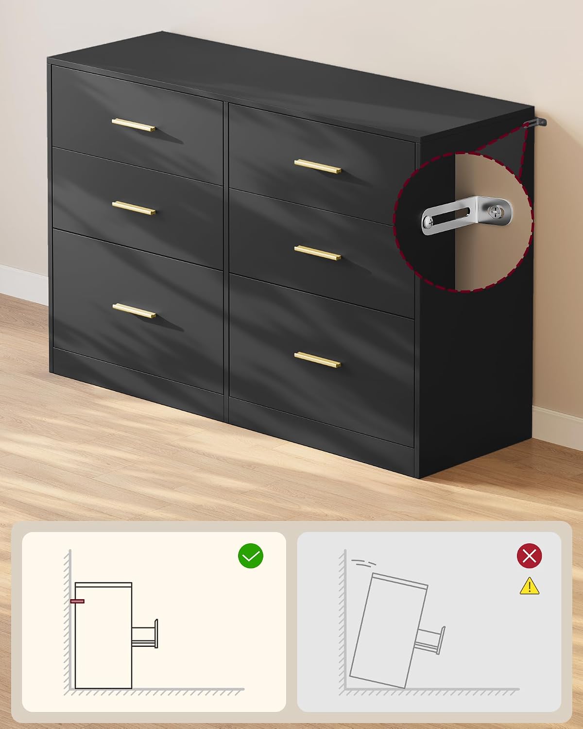 Detalle 2 de VASAGLE Custos Collection LTS416BC01 Chest of Drawers, 6 Drawers, Ink Black