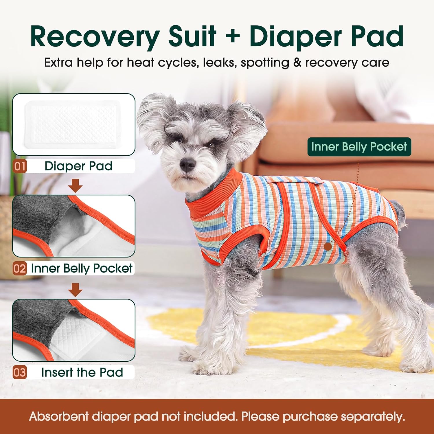 Thumbnail 6 de Kuoser C117-Kuoser-037-Colorful Stripes-M Dog Recovery Suit, Cotton-Spandex