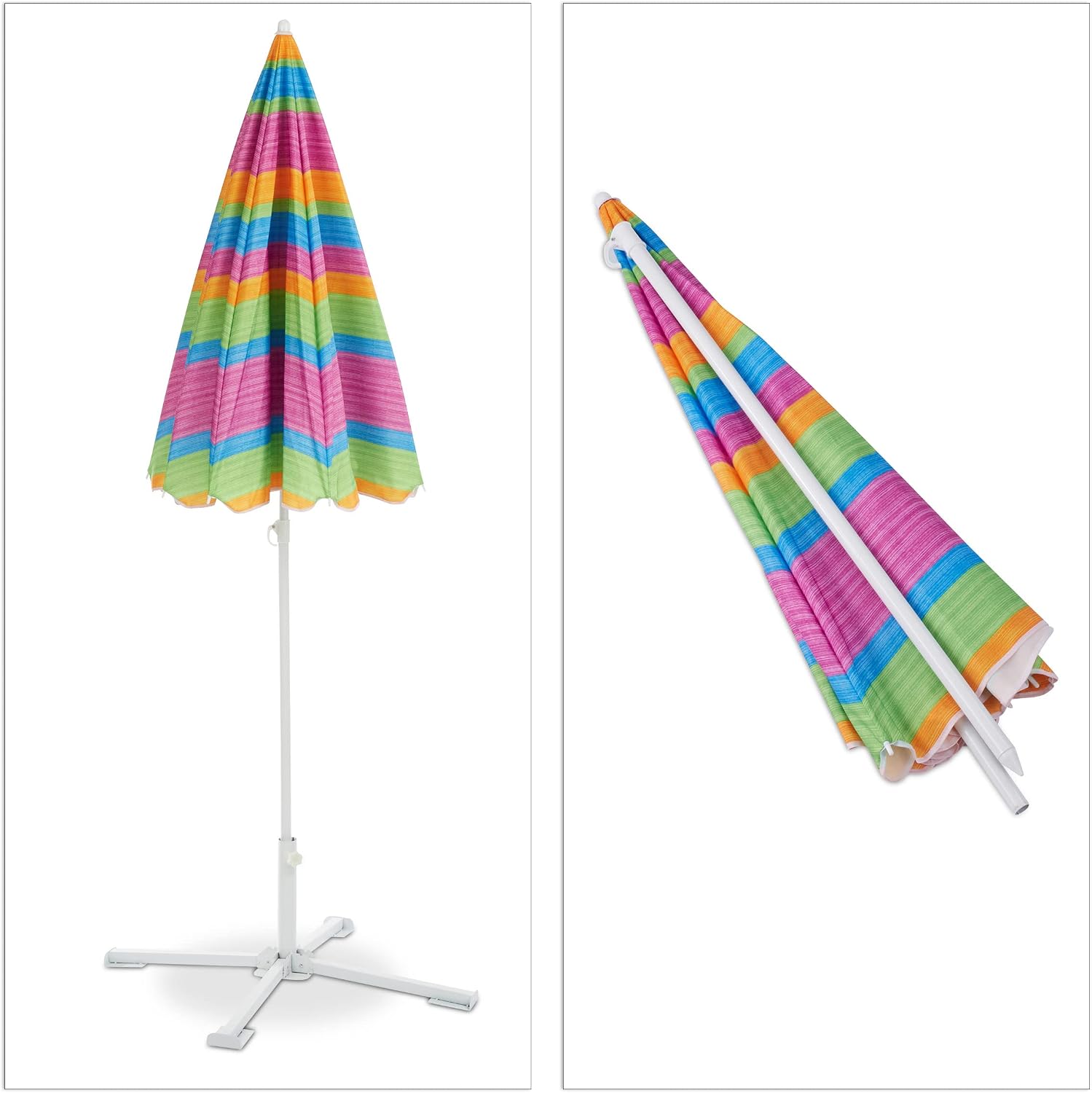 Thumbnail 6 de Relaxdays 10023308 Striped Beach Parasol, Height-Adjustable, SPF 50+