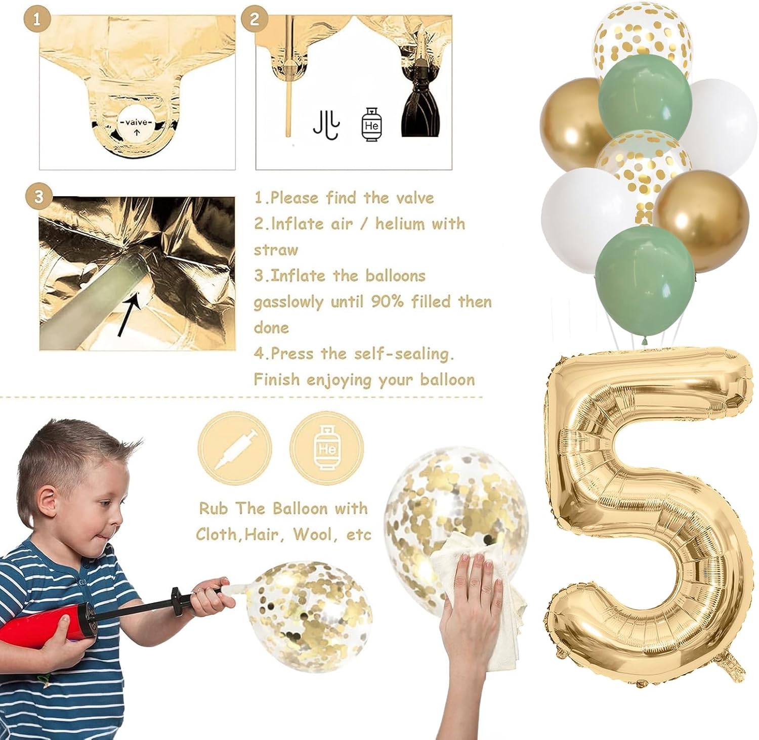 Detalle 2 de 50th Birthday Decorations for Men and Women in Sage Green, White, and Gold