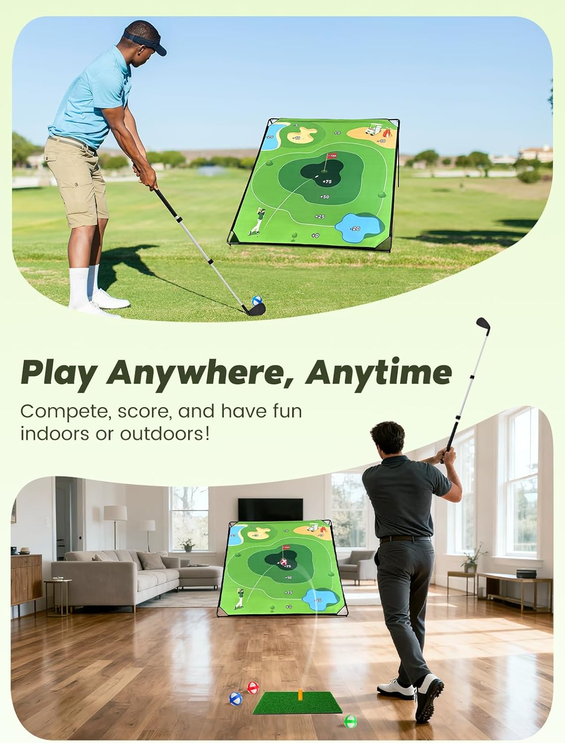 Thumbnail 3 de URUQ Golf Chipping Game with Large Target Mat and 2 Adjustable Clubs