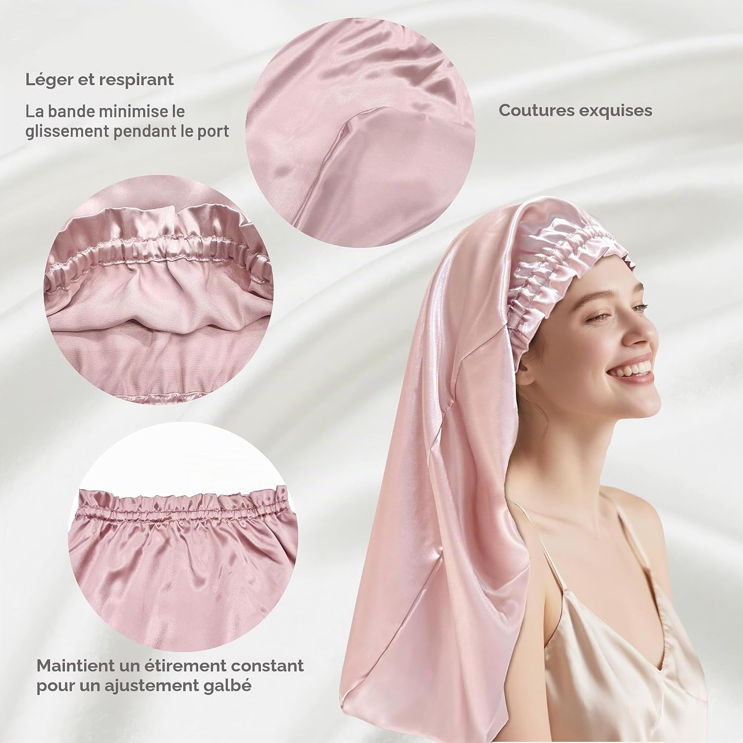 Thumbnail 2 de Townssilk Bonnet de nuit en soie 22 momme – DustyPink 32 cm, pour cheveux courts et mi-longs