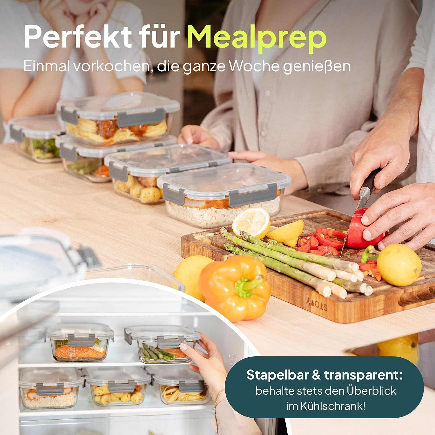 Detalle 2 de uandu Glasbehälter Meal Prep Boxen Set 5-tlg
