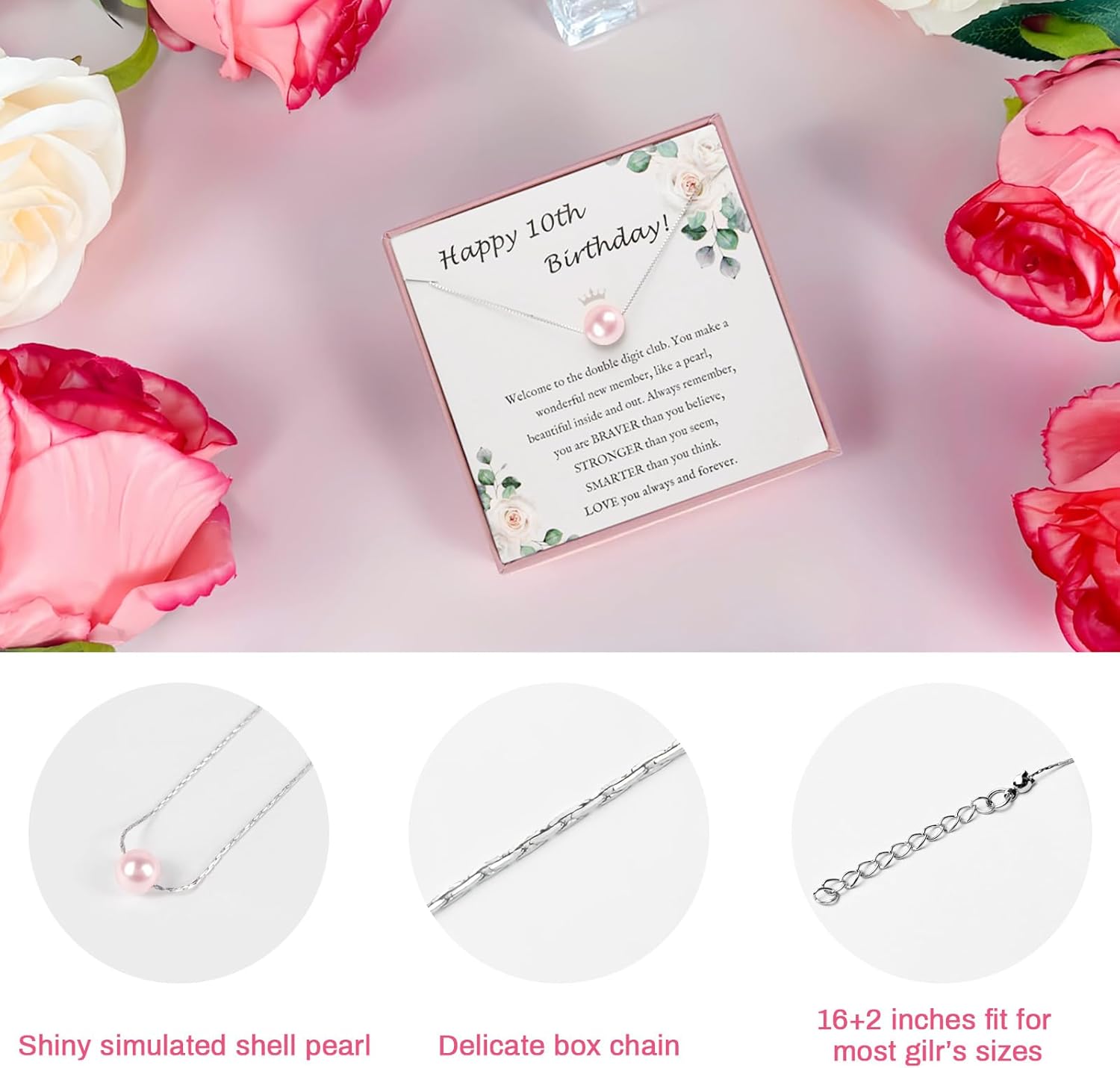 Thumbnail 4 de Awfrky 7-Piece 10th Birthday Gift Set for Girls (Tumbler, Pearl Necklace, Cosmetic Bag & more)