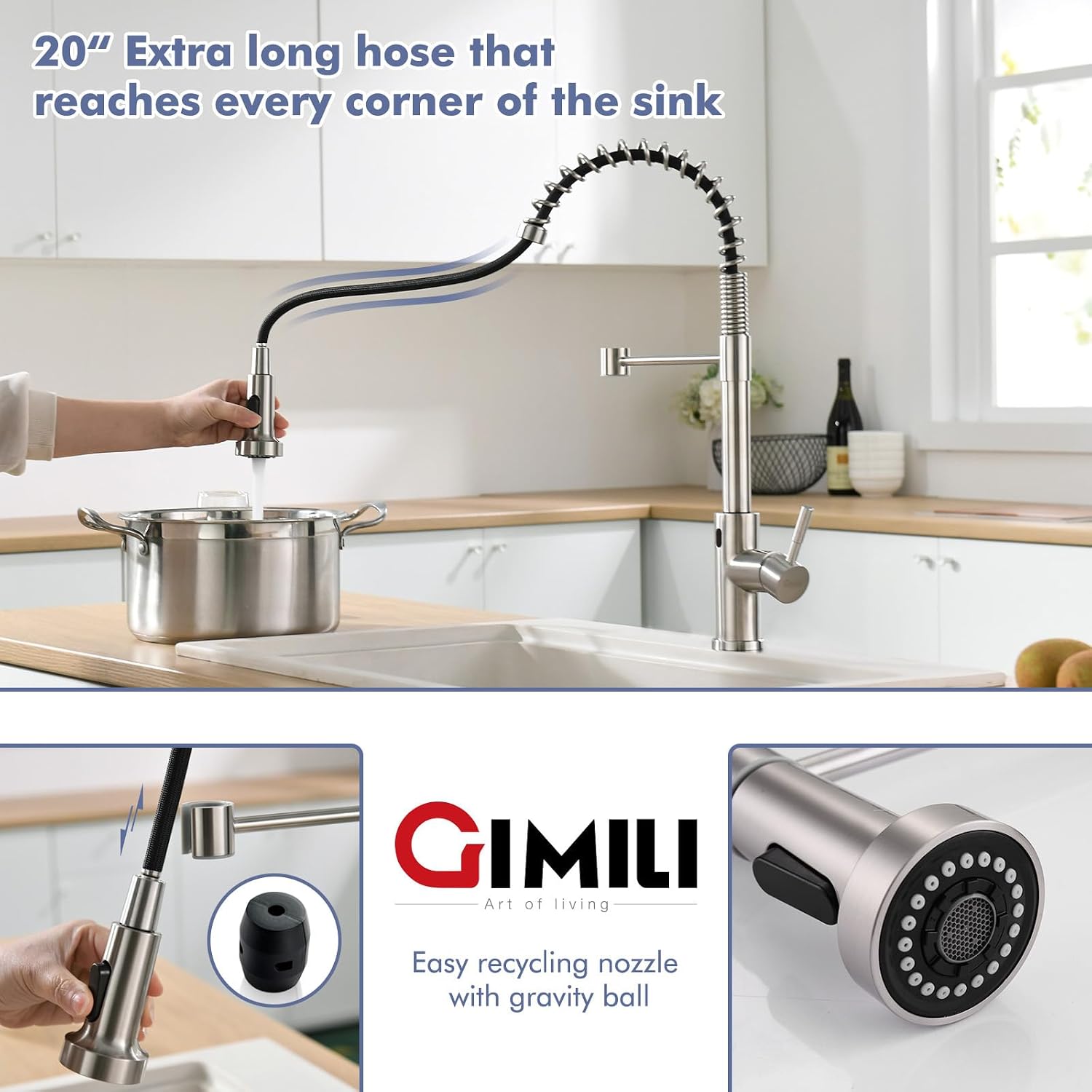 Detalle de GIMILI GM2021 Touchless Kitchen Faucet with Pull-Down Sprayer, Brushed Nickel