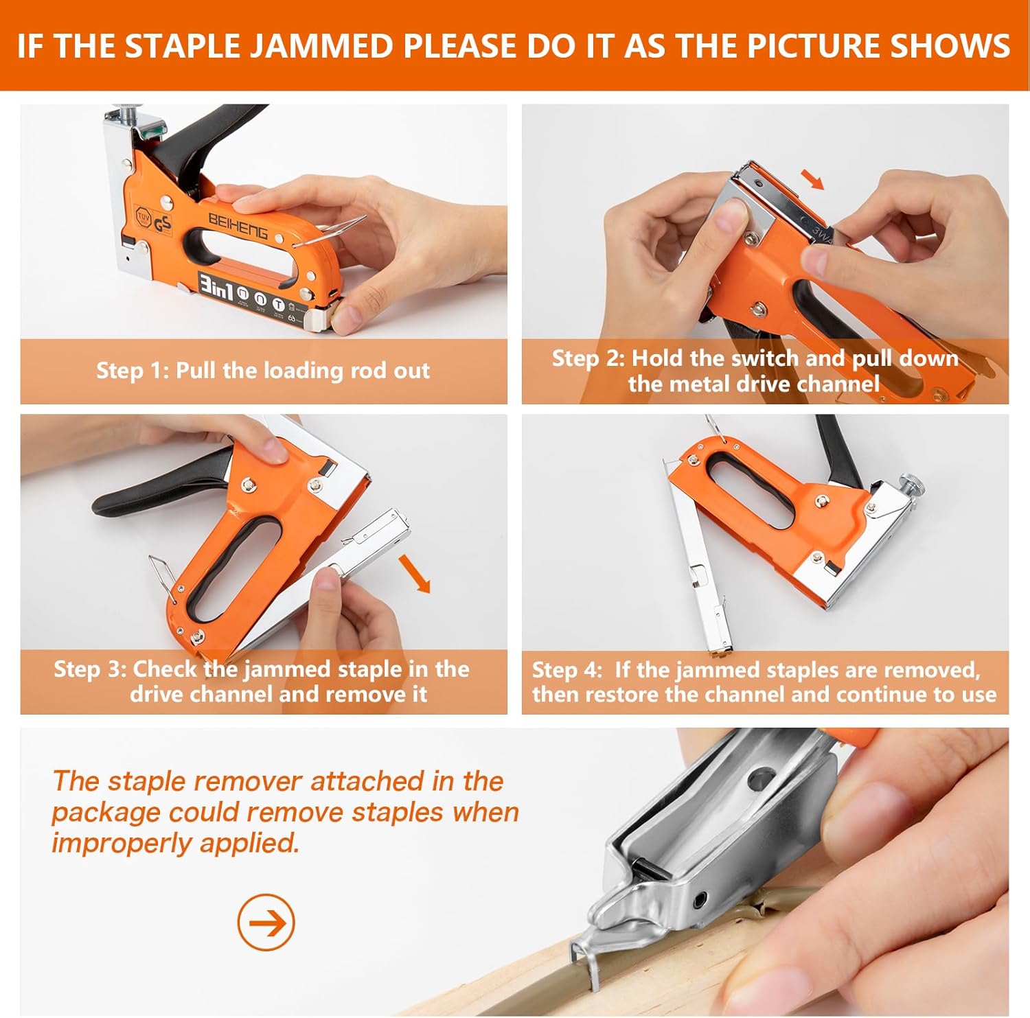 Detalle 2 de BeiHeng 3-in-1 Heavy Duty Staple Gun 1200 staples 🛠