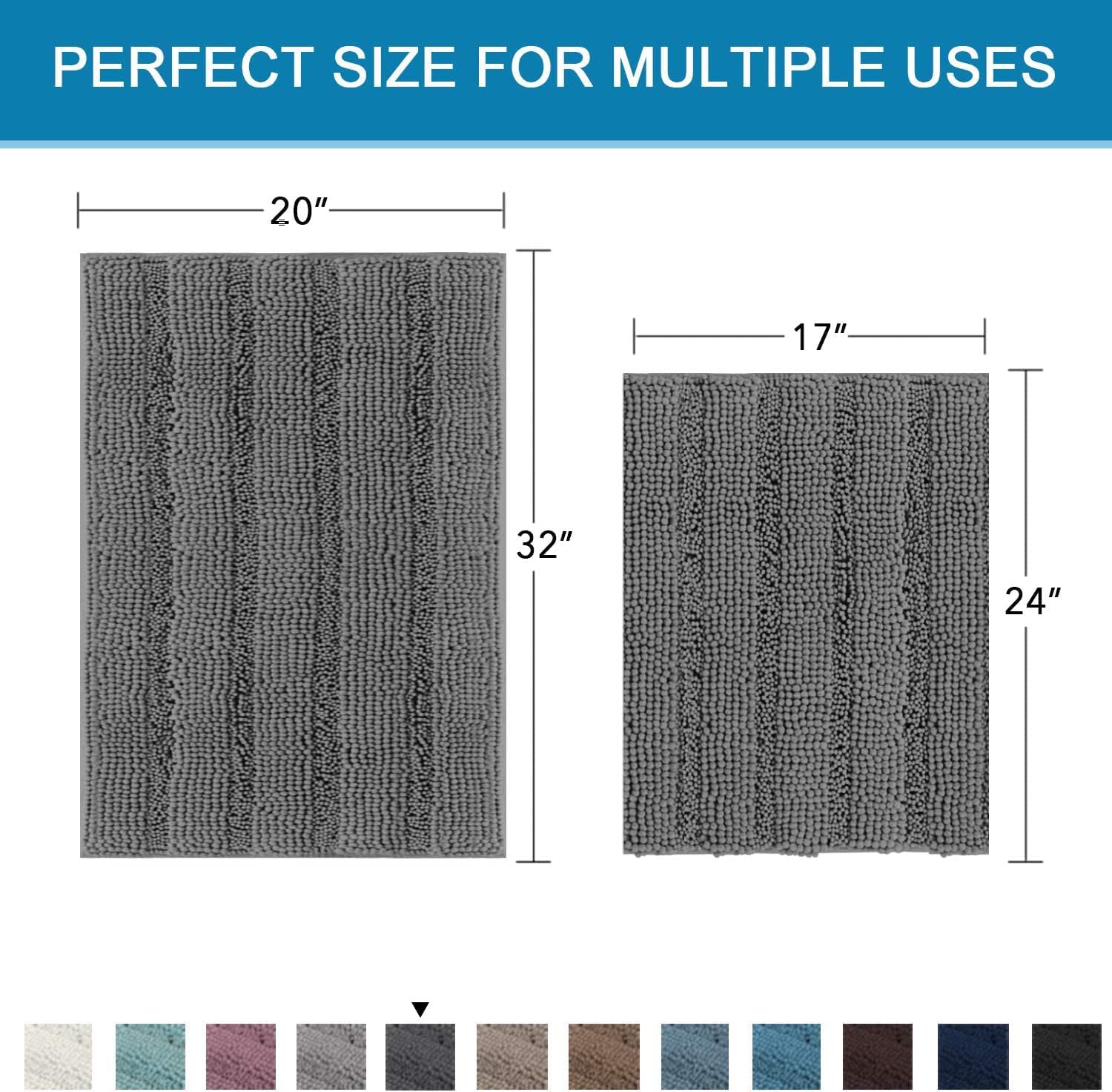 Detalle de H.VERSAILTEX Grey Chenille Bath Mat Set