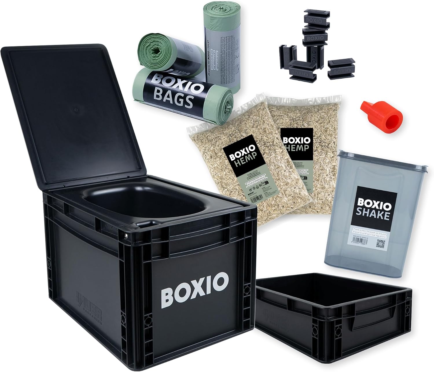 Detalle de BOXIO Toilet Max+ Komplettset – Chemiefreie Trenntoilette auf Eurobox-Basis für Camping, Van und Outdoor