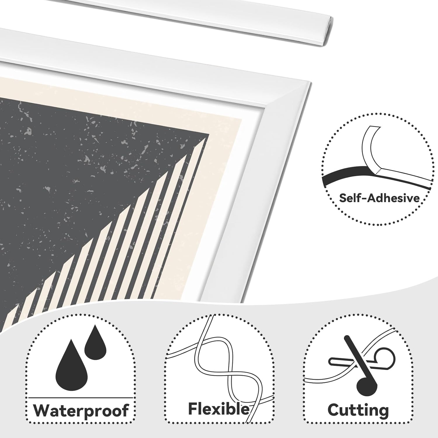 Thumbnail 3 de JSIWOTH 16M Peel and Stick Moulding Trim – White Paintable PVC Self-Adhesive Wall Trim (1 cm × 0.25 cm)