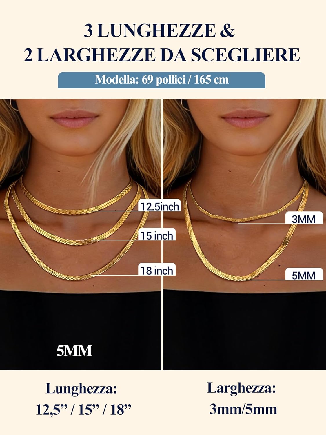 Thumbnail 2 de PROSTEEL Collana Serpente Girocollo Piatta 32/38/46 cm – oro placcato 18K, impermeabile e durevole