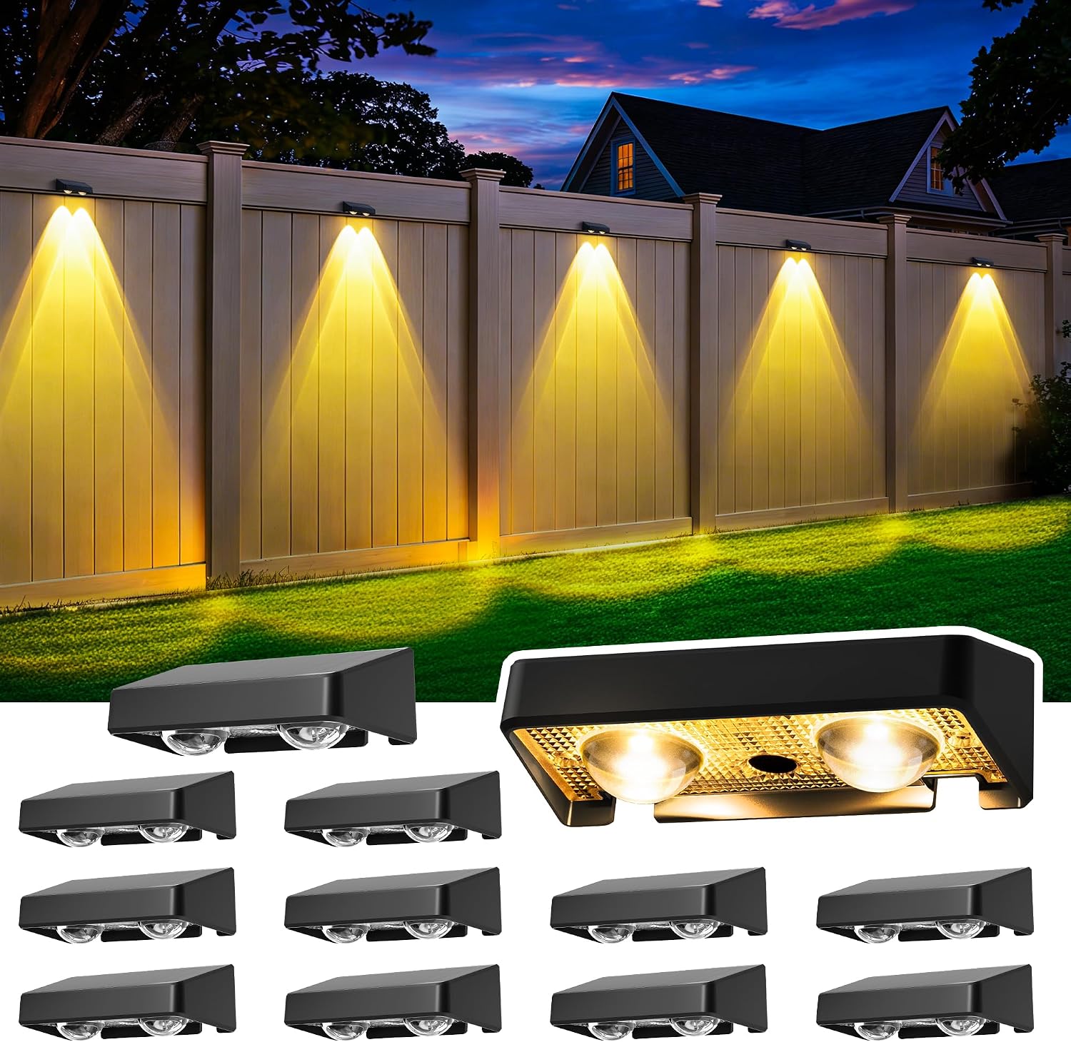 Detalle de ESUNYD 10874 Solar Fence Lights, 12-Pack, Colour-Changing, IP65