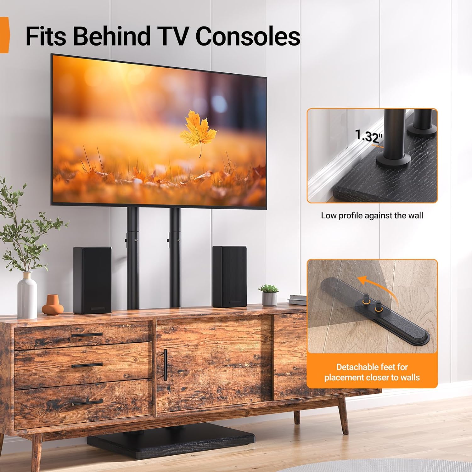 Thumbnail 6 de Perlegear PGFLS34B Floor TV Stand, 32–75-Inch TVs, Height-Adjustable, Swivel
