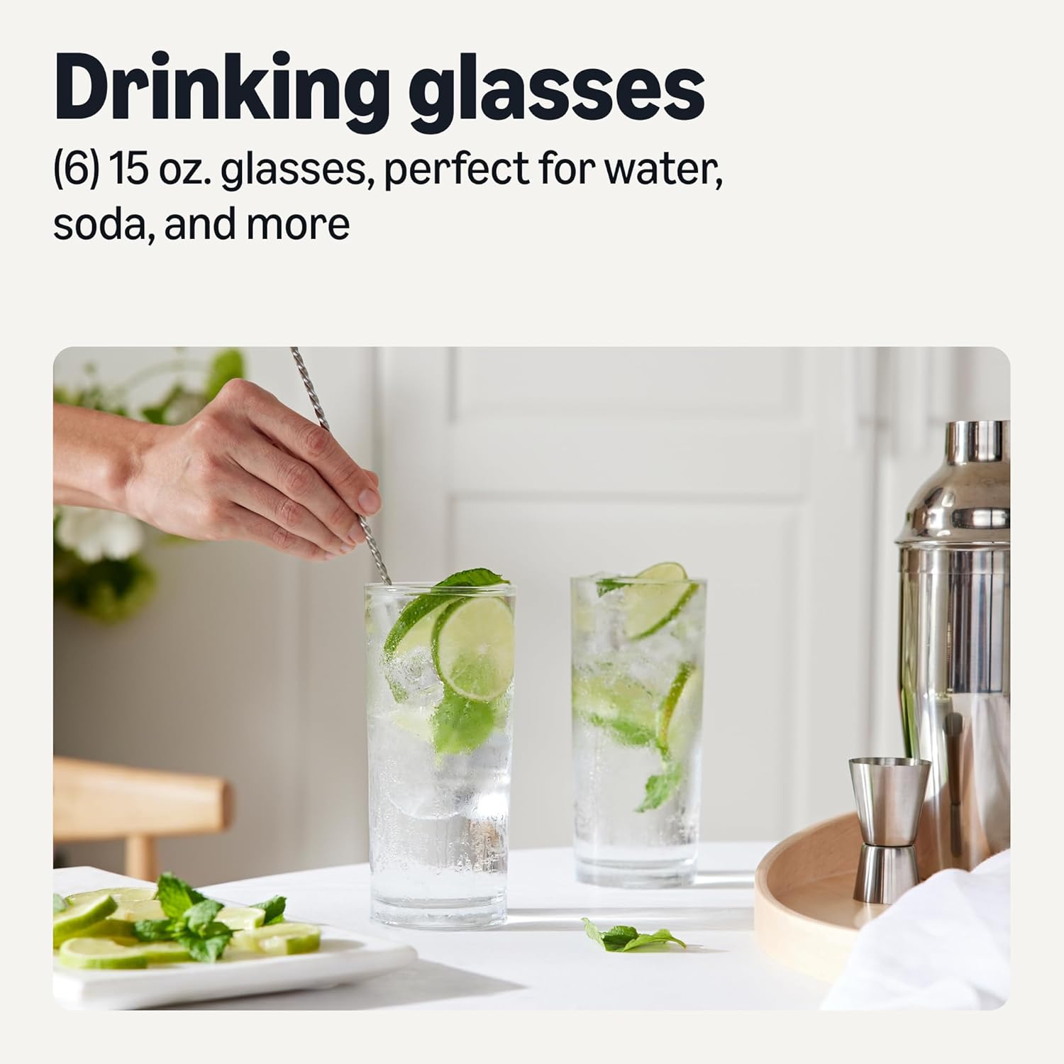 Thumbnail 1 de Amazon Basics Drinking Glasses, 6-Piece Set, 444ml — Dishwasher-Safe and Durable