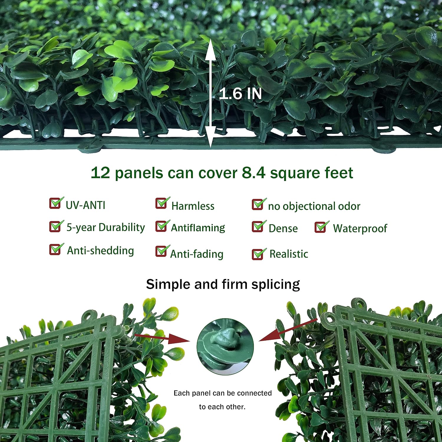 Detalle de ODTORY Artificial Grass Wall Panel Backdrop (Boxwood-style) 10" x 10" — 12-pack for indoor/outdoor greenery decor
