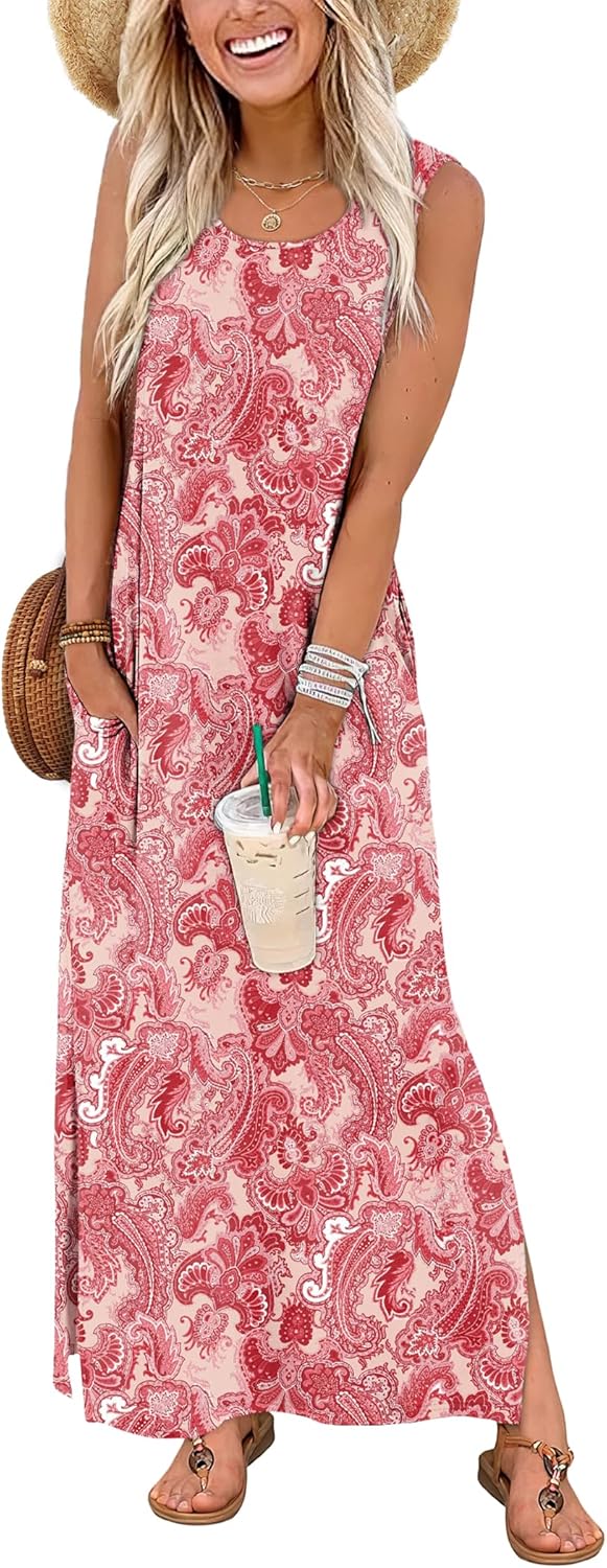 Thumbnail 1 de WIHOLL Maxi Dress for Summer Vacations: Sleeveless Sundress with Pockets & Side Slit (S–3XL)