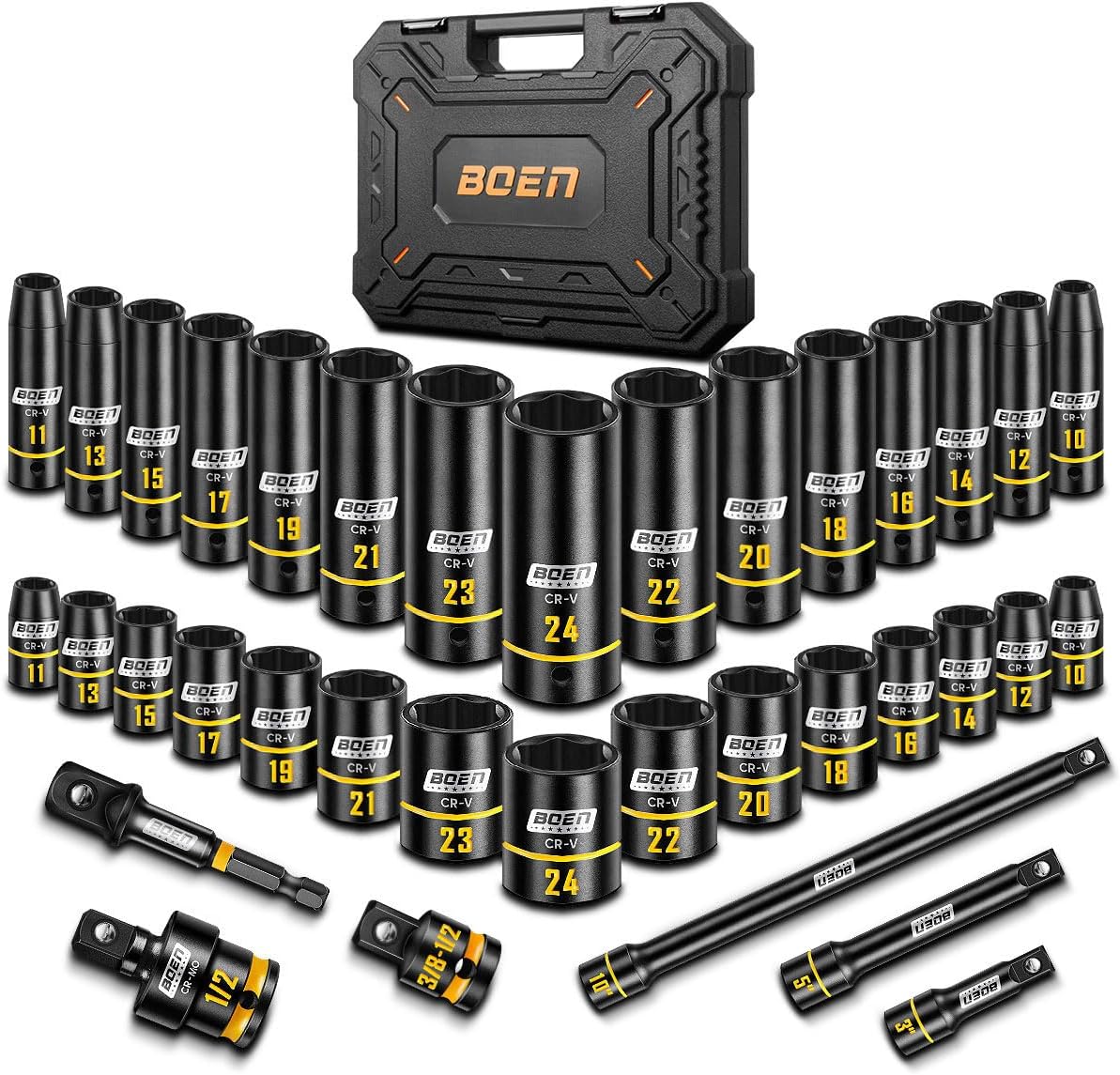 Detalle de boen SFG-BS-127036 1/2-Inch Drive Impact Socket Set, 36-Piece Metric