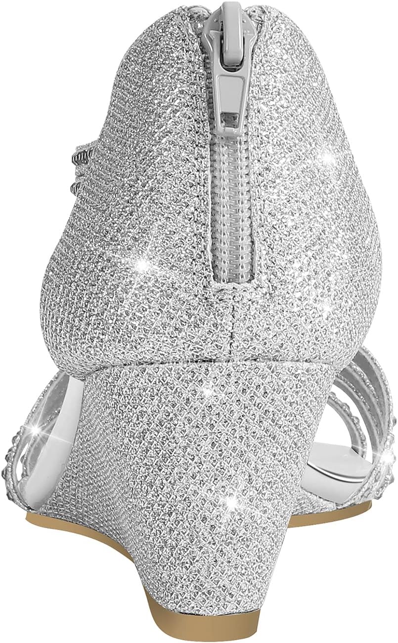 Thumbnail 5 de PIZZ ANNU Women's Diana Low Wedge Sandals – Sparkling Rhinestone Open Toe Dress Shoes