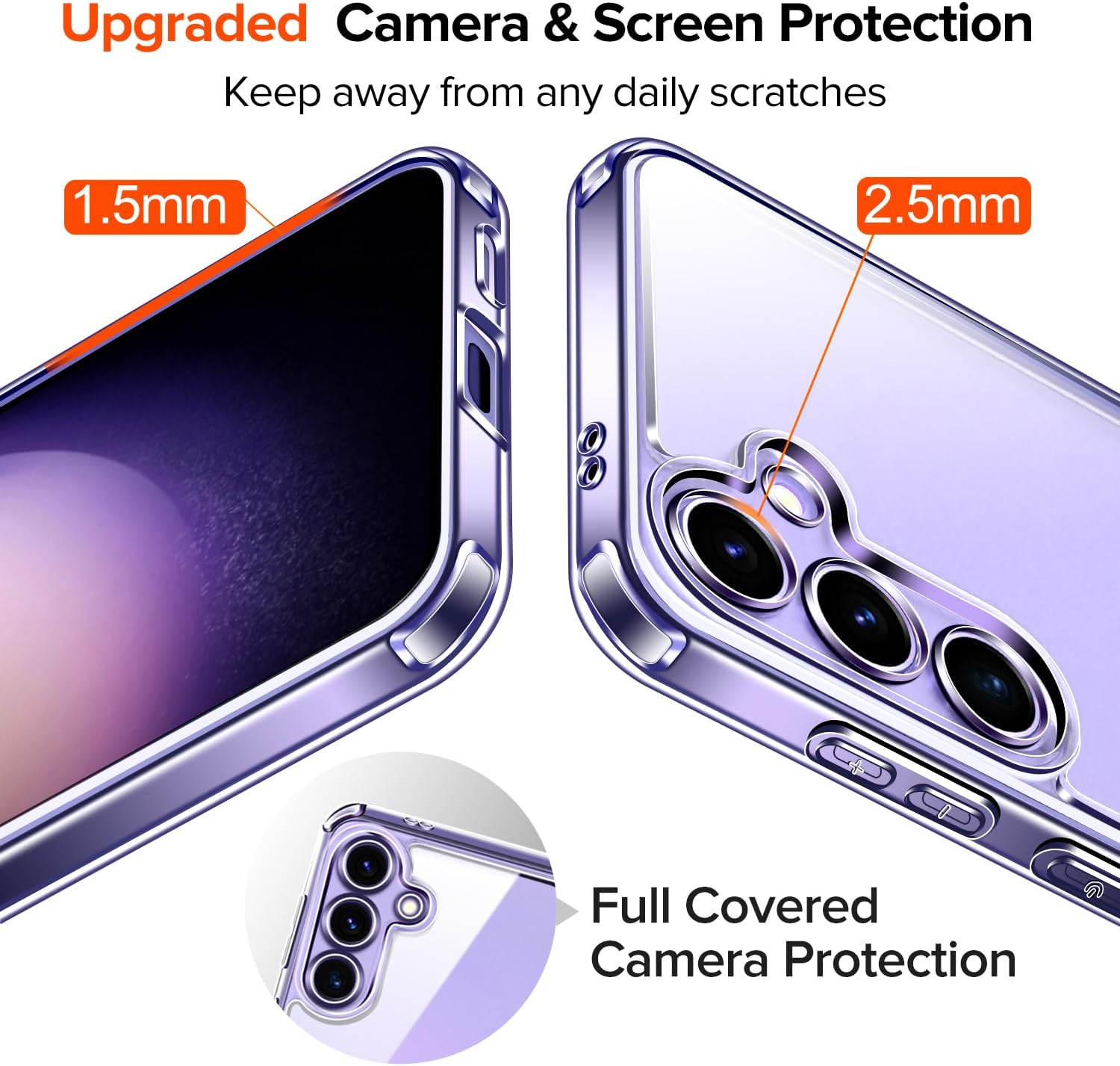 Detalle de ivoler Clear Case for Samsung Galaxy S24 5G with Tempered Glass (2 Pieces) – Transparent, Anti-Yellow, Military-Grade Protection