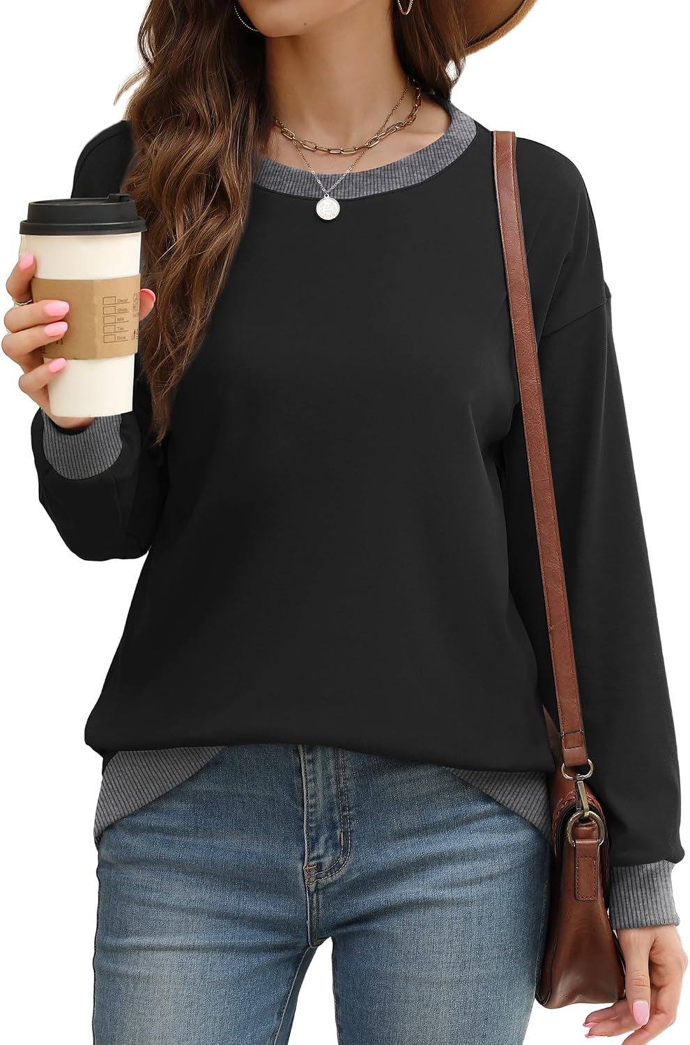 Detalle 2 de Saloogoe Sweatshirts Crewneck Loose Fit Tops