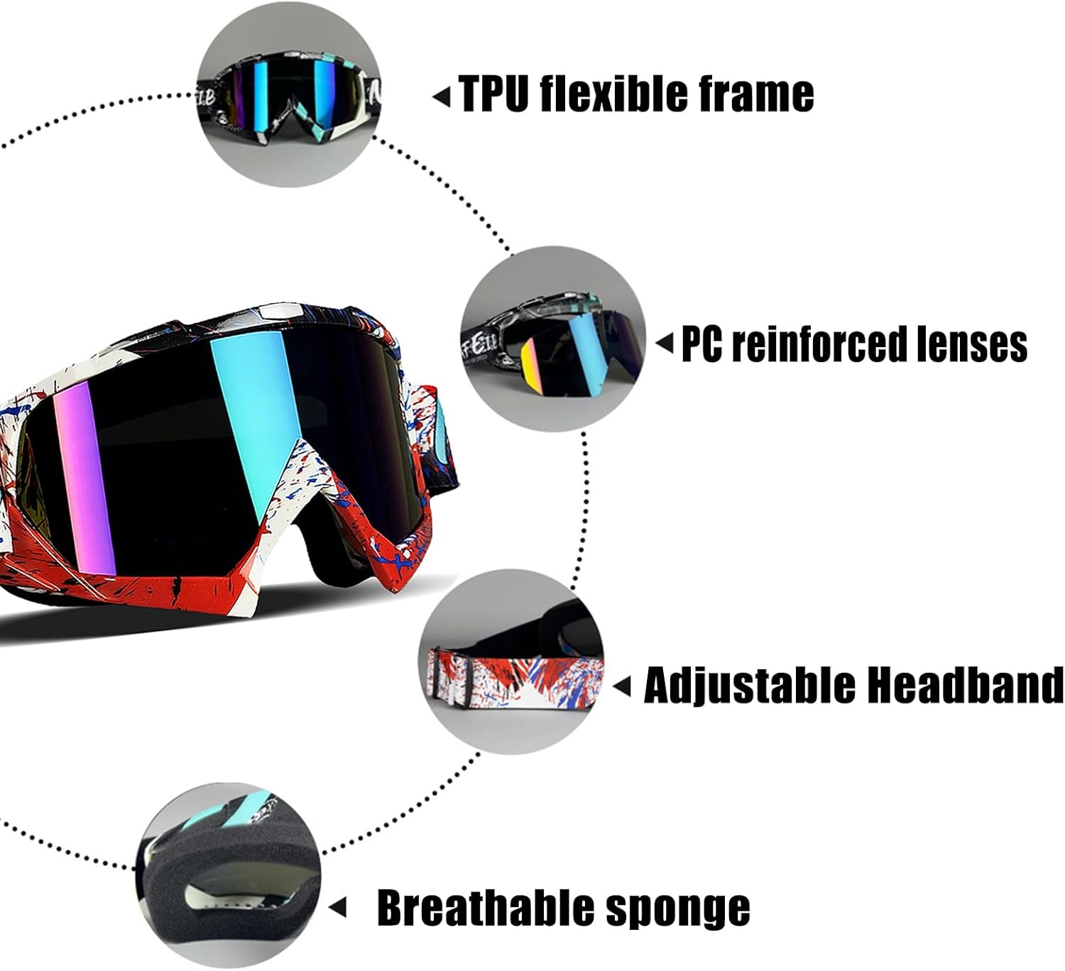 Thumbnail 2 de 4-FQ Motocross Brille – Hochwertige Off-Road Schutzbrille in Graffiti Rot