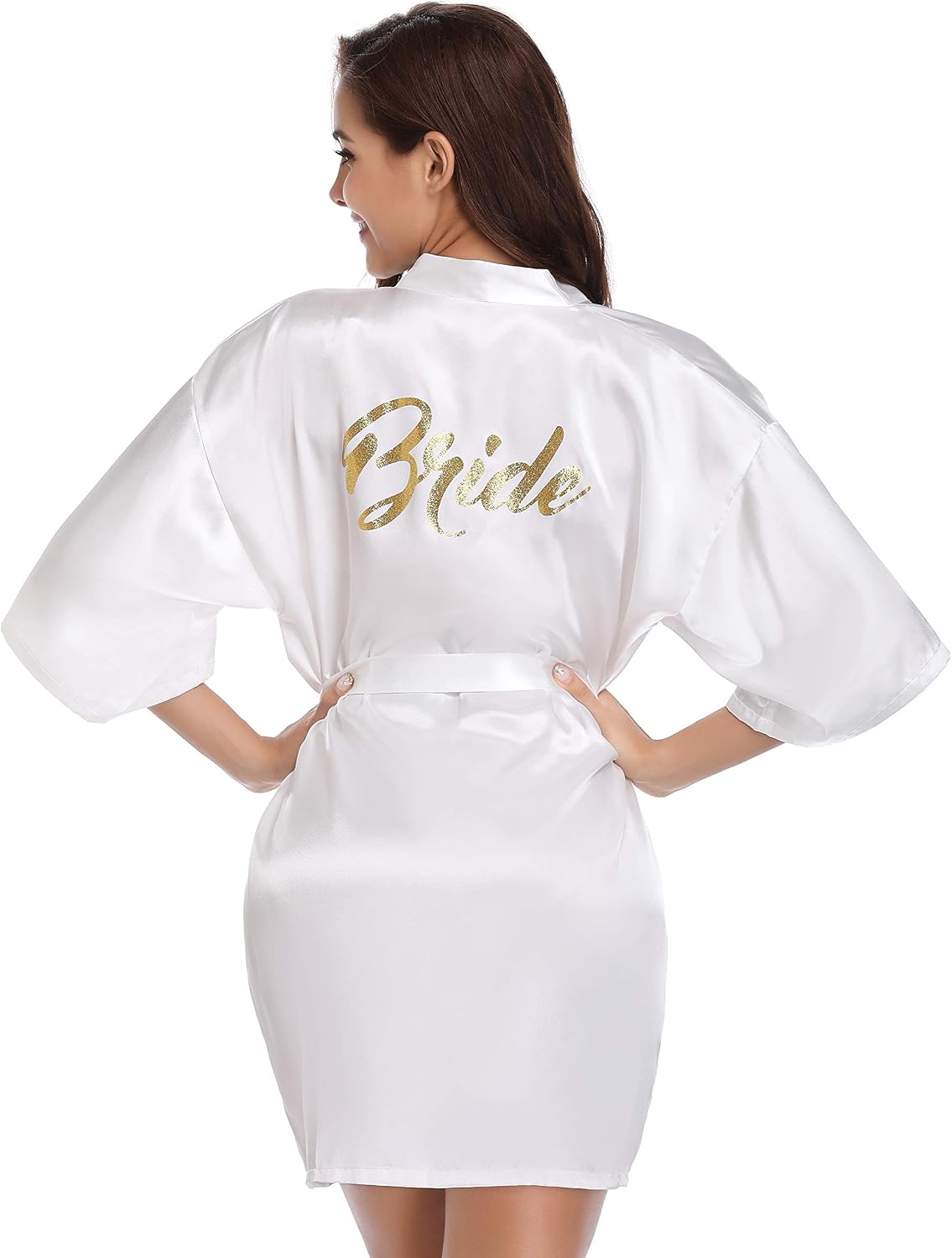 Detalle de Vlazom Peignoir satin femme à col en V avec ceinture (kimono / robe de chambre)