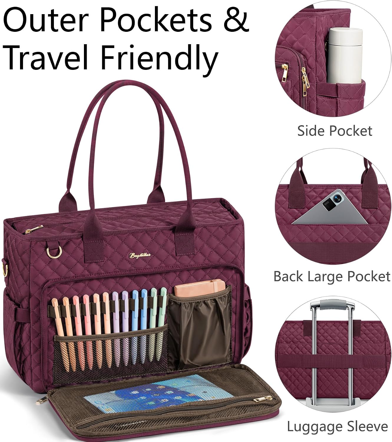 Detalle 2 de Bagstellar 15.6-Inch Laptop Teacher Tote, Quilted Work Bag with Insulated Pocket