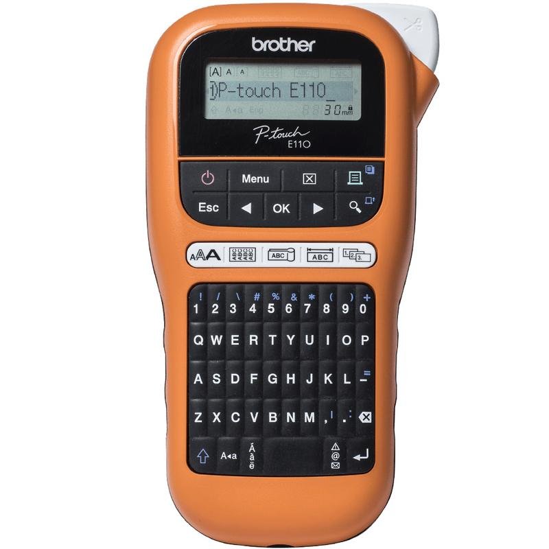 Detalle de Brother PT-E110: Impresora de transferencia térmica para etiquetas duraderas en color negro/naranja