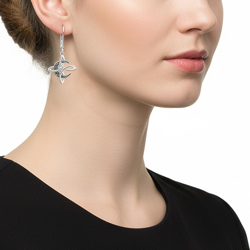 Thumbnail 3 de J.WUEN Boucles d’oreilles pendantes en argent 925 à nœud celtique pour femme