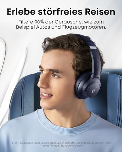 Detalle de soundcore by Anker Q20i kabelloser Bluetooth Over-Ear-Kopfhörer – Noise Cancelling, lange Akkulaufzeit, duale Verbindung