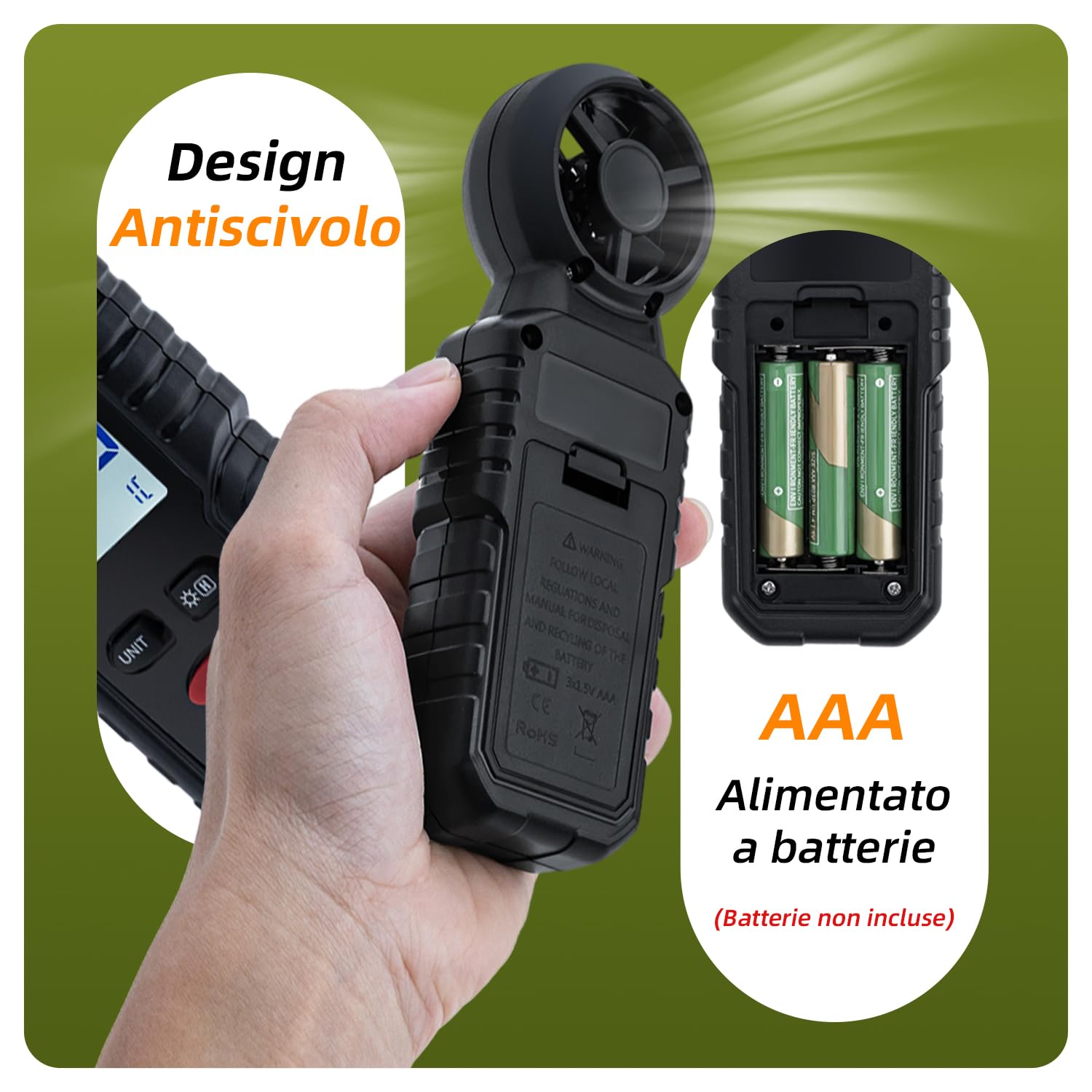 Thumbnail 6 de Tolesum Anemometro portatile 3 in 1 con misurazione vento, Beaufort e temperatura