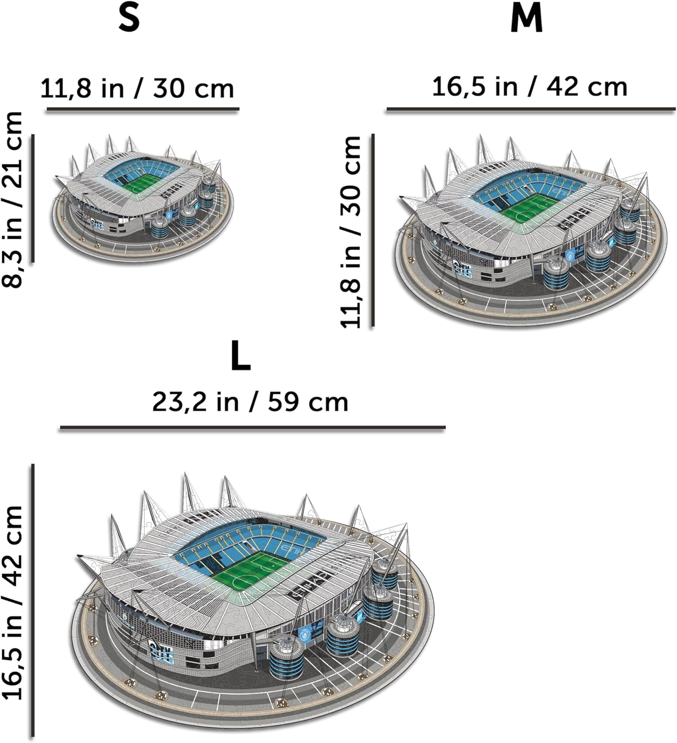 Thumbnail 2 de Iconic Puzzles – Manchester City Etihad Stadion: Offiziell lizenziertes Holzpuzzle, 150 Teile, nachhaltig