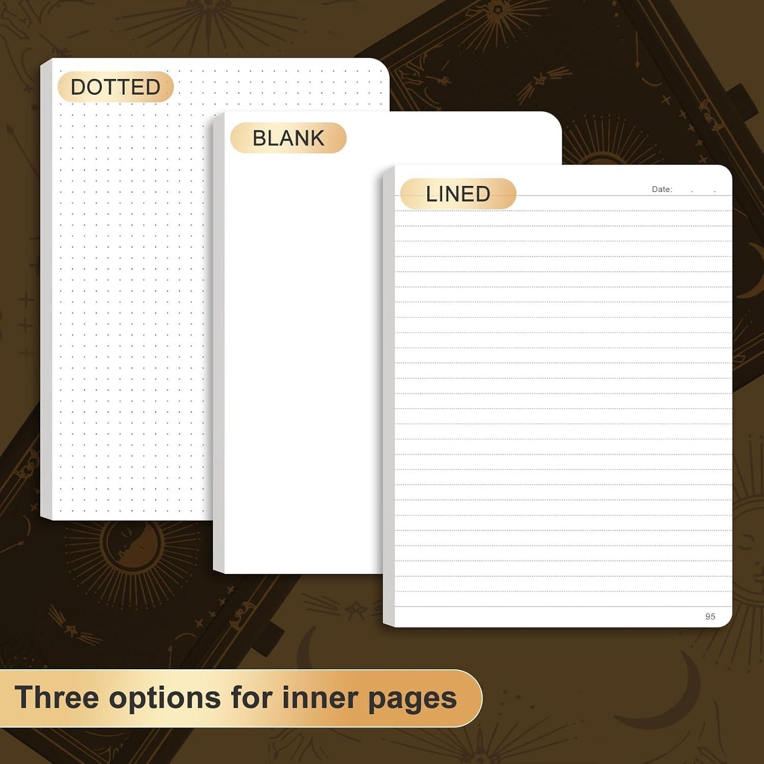 Detalle de LOAPEM Lined Journal Notebook — A5, 192 Pages, Sun & Moon Hardcover with 100 GSM Paper