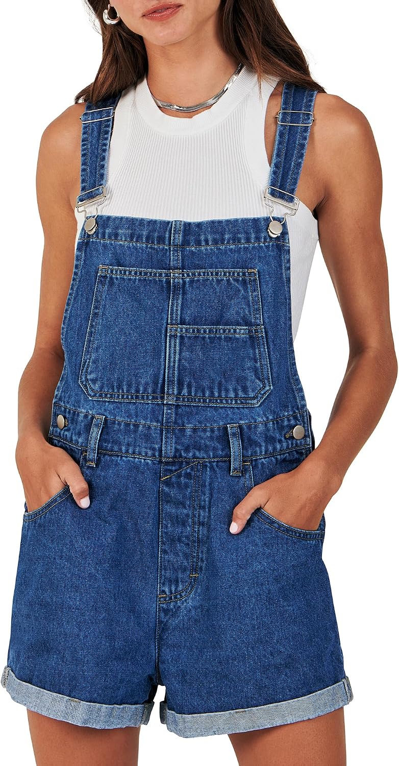 Detalle de ANRABESS Denim Short Overalls for Women — Casual Loose-Fit Jumpsuit