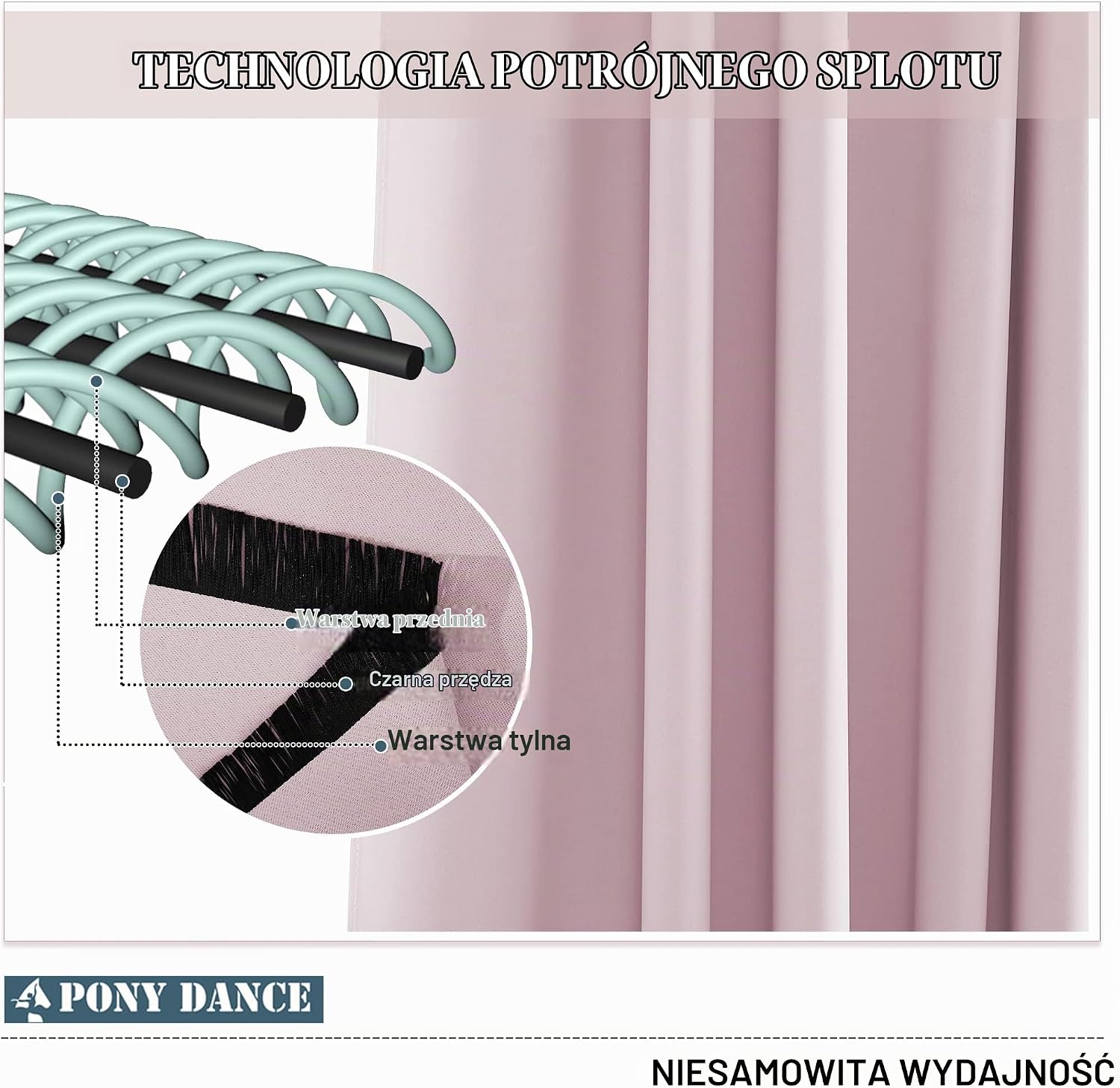 Detalle 2 de PONY DANCE RYBEUPPBLK – jasnoróżowe zasłony zaciemniające 140 × 244 cm, 2 panele